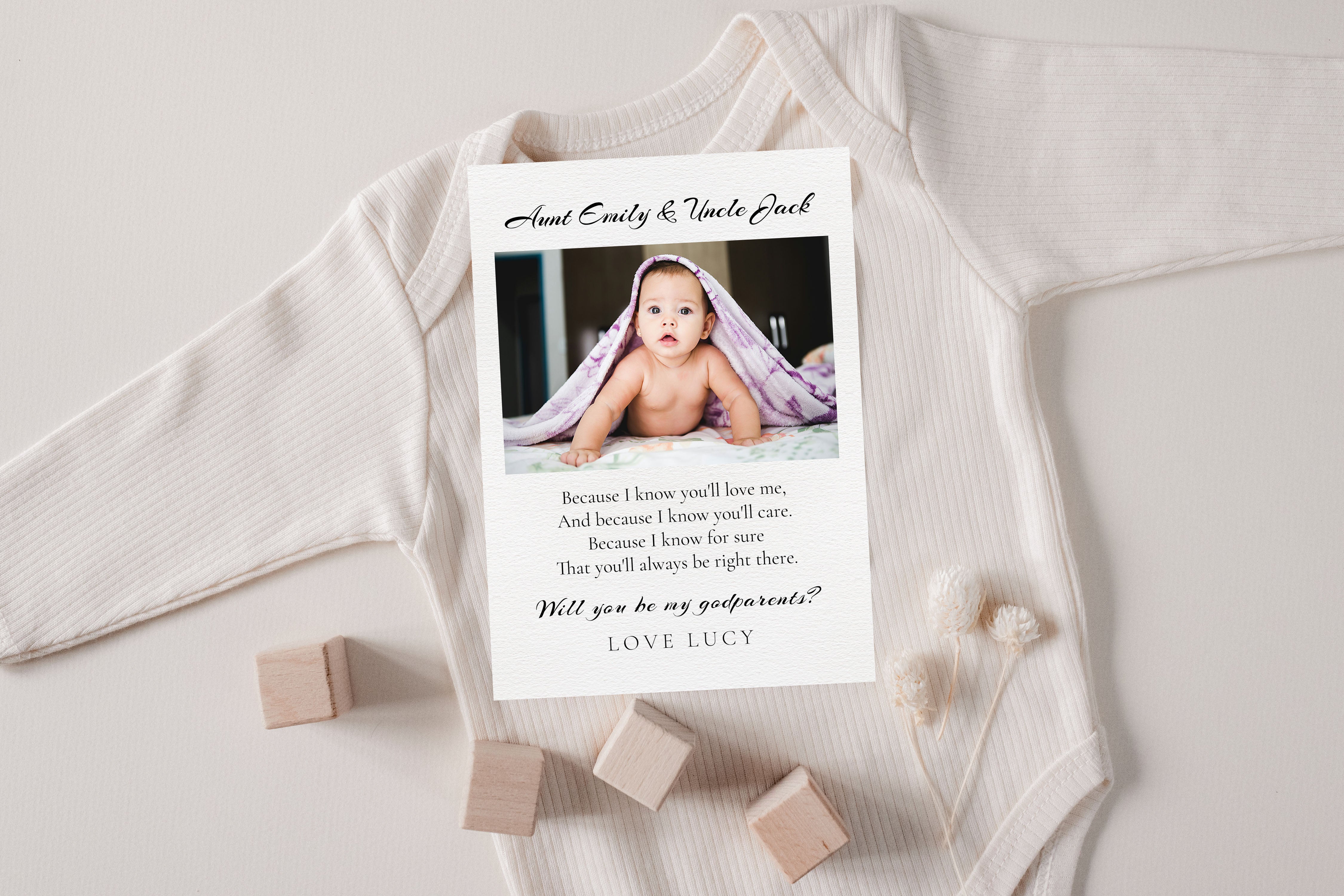 Will You Be My Godparents Proposal Card Template, Printable Minimal Photo Godparent Card, Editable Modern Baptism Proposal, Instant Download