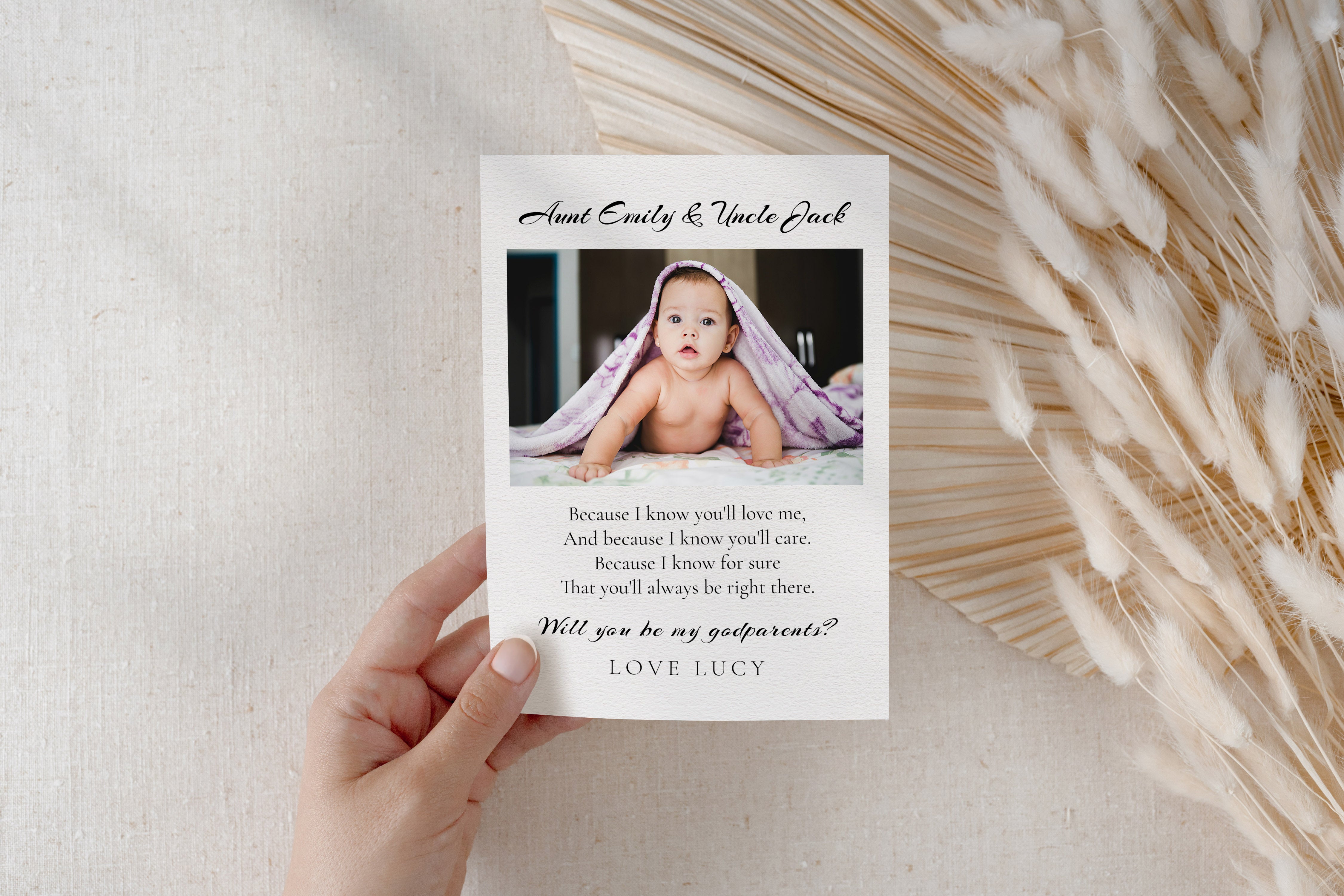 Will You Be My Godparents Proposal Card Template, Printable Minimal Photo Godparent Card, Editable Modern Baptism Proposal, Instant Download