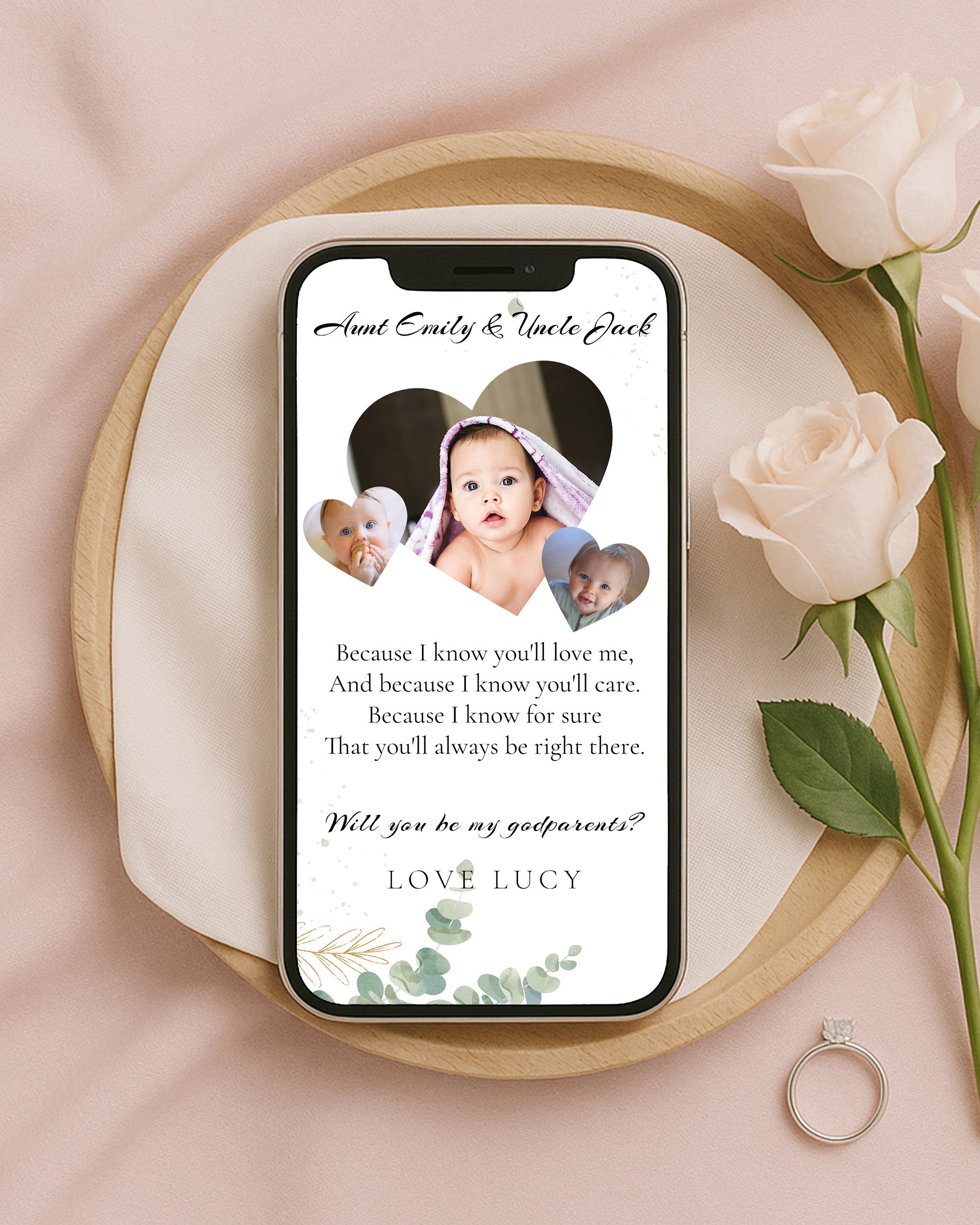 Will You Be My Godparents Proposal Card Template, Digital Minimal Photo Godparent Card, Editable Modern Baptism Proposal, Digital invite