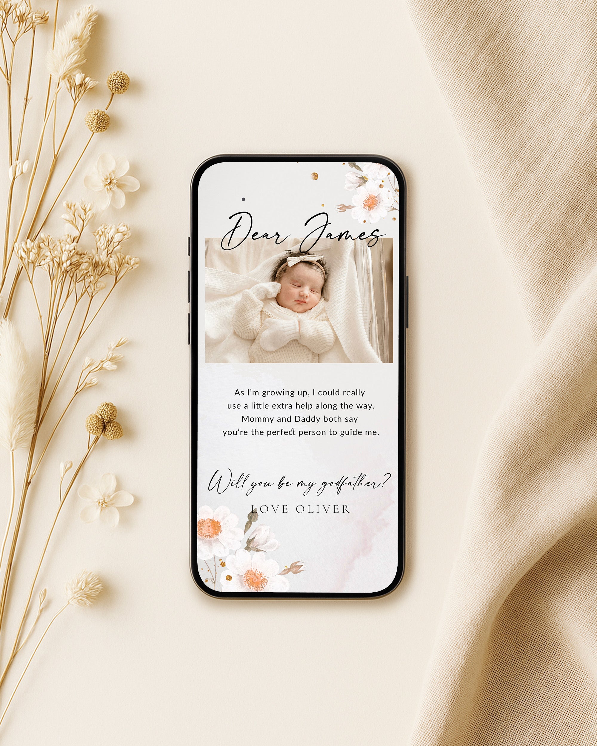 Will You Be My Godfather Proposal Card Template, Printable Photo Godparent Proposal Card, Editable Modern Baptism Proposal, Padrino Proposal