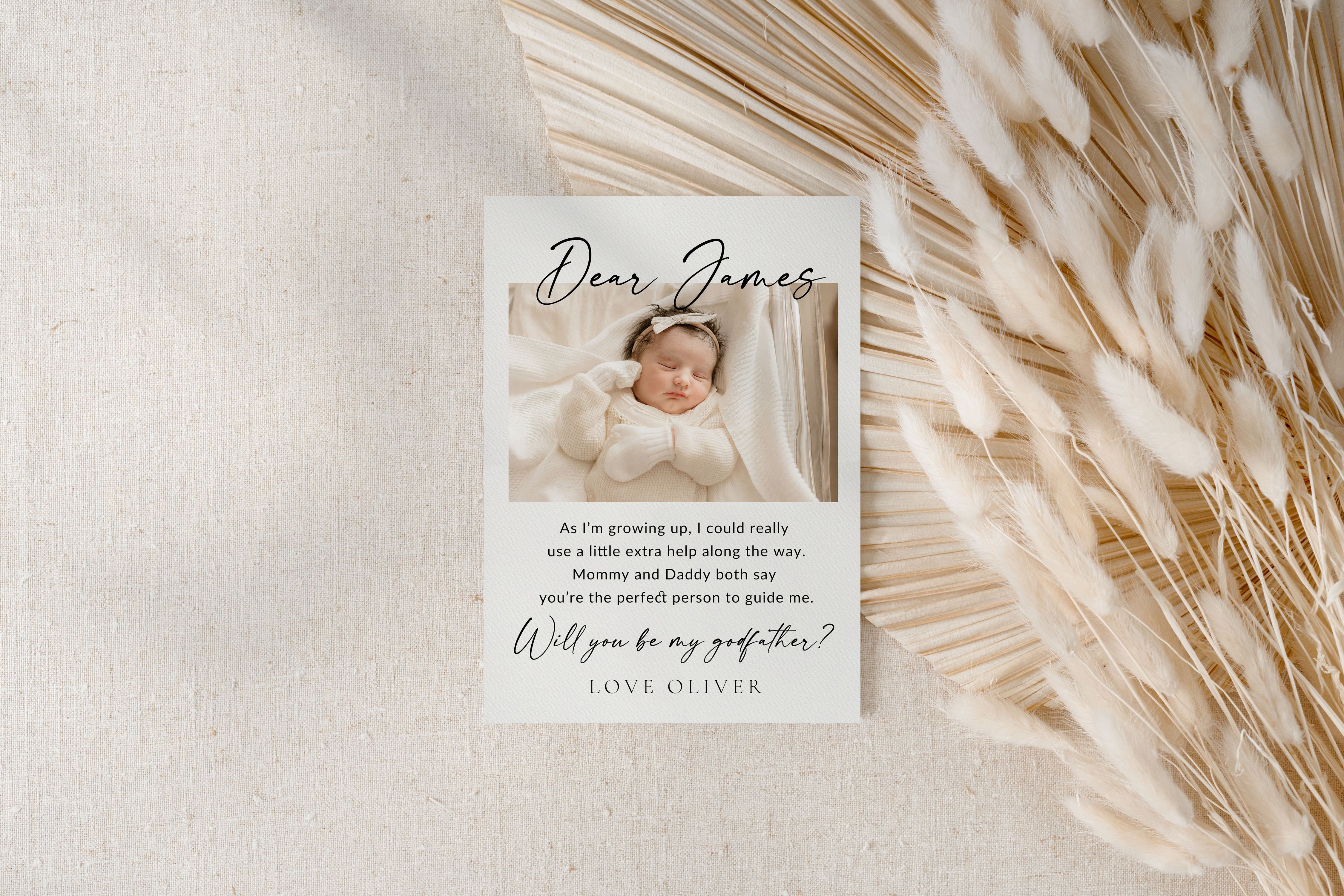Will You Be My Godfather Proposal Card Template, Printable Photo Godparent Proposal Card, Editable Modern Baptism Proposal, Instant Download