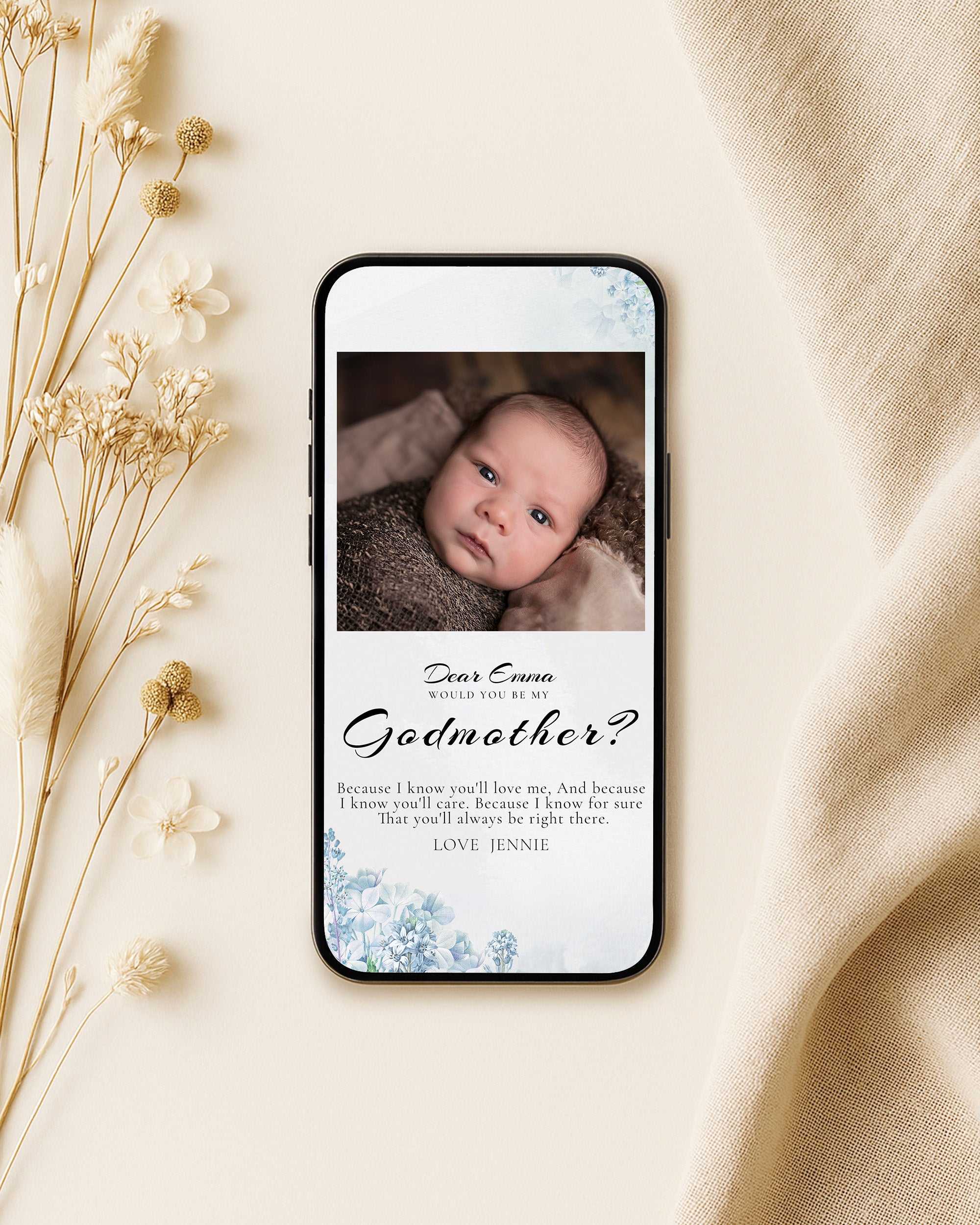 Will You Be My Godmother Proposal Card Template, Digital Photo Godparent Proposal Card, Editable Modern Baptism Proposal, Madrina Proposal