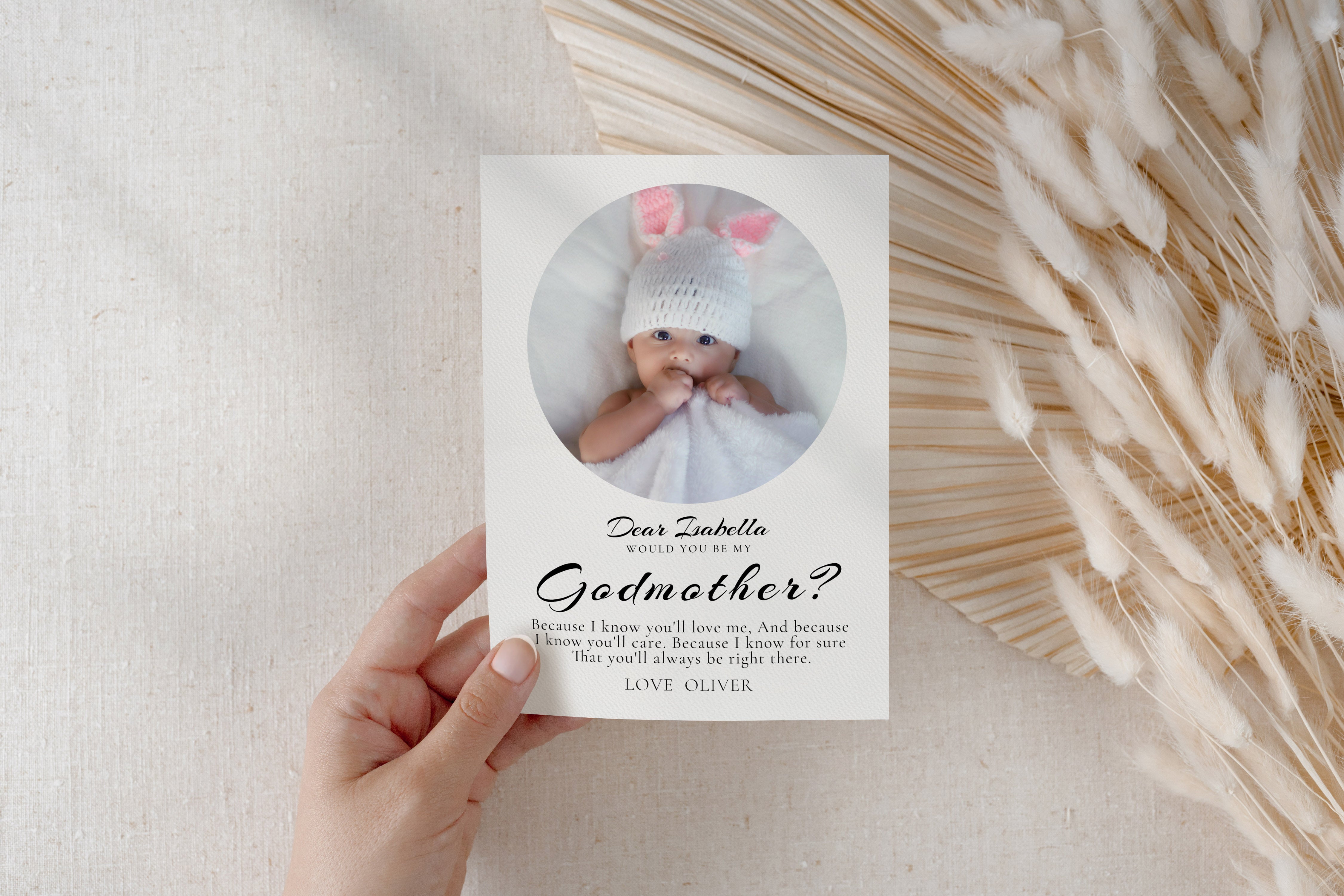 Will You Be My Godmother Proposal Card Template, Printable Photo Godparent Question Card, Editable Modern Baptism Proposal, Instant Download