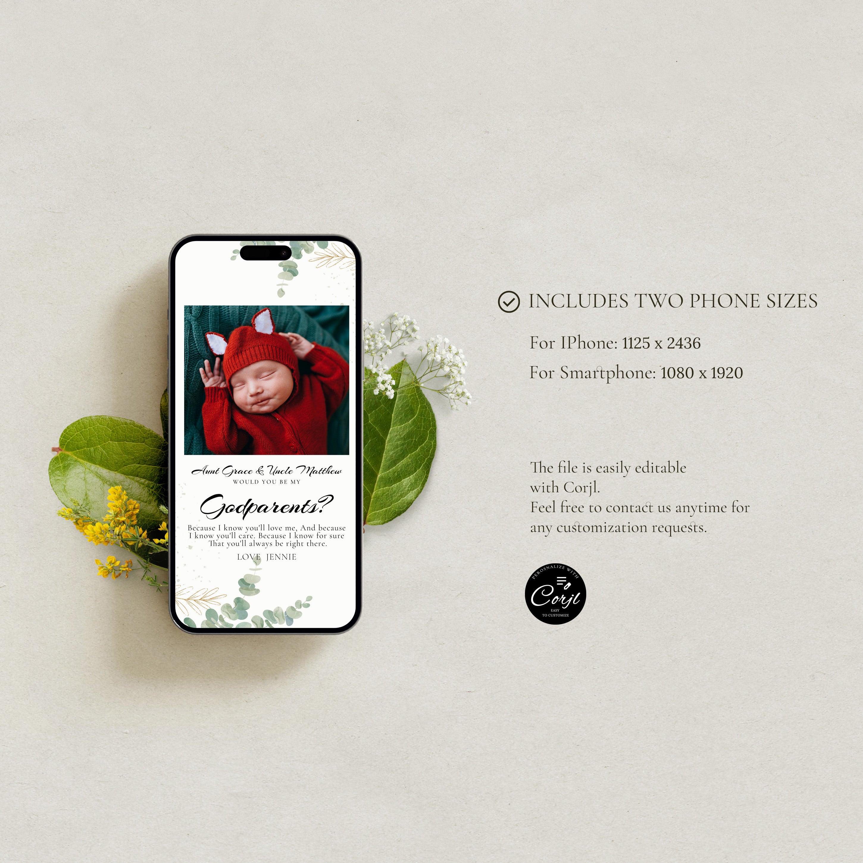 Will You Be My Godfather Proposal Card Template, Digital Photo Godparent Question Card, Editable Modern Baptism Proposal, Instant Download
