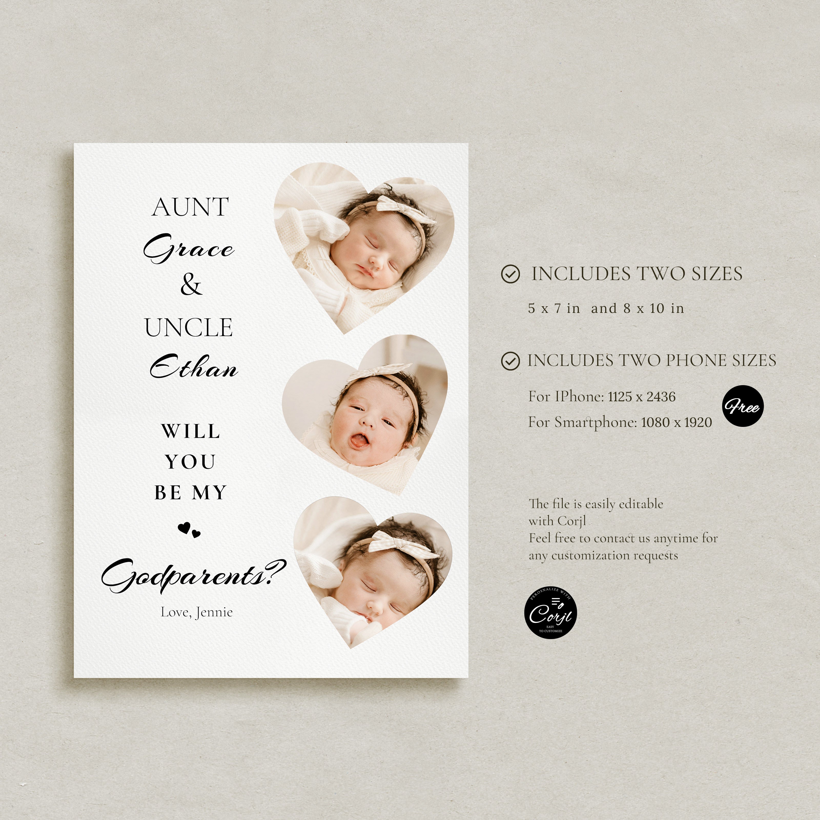 Will You Be My Godparent Proposal Godmother Proposal Card Godfather Proposal Card Madrina Baptism Proposal Christening Card Template