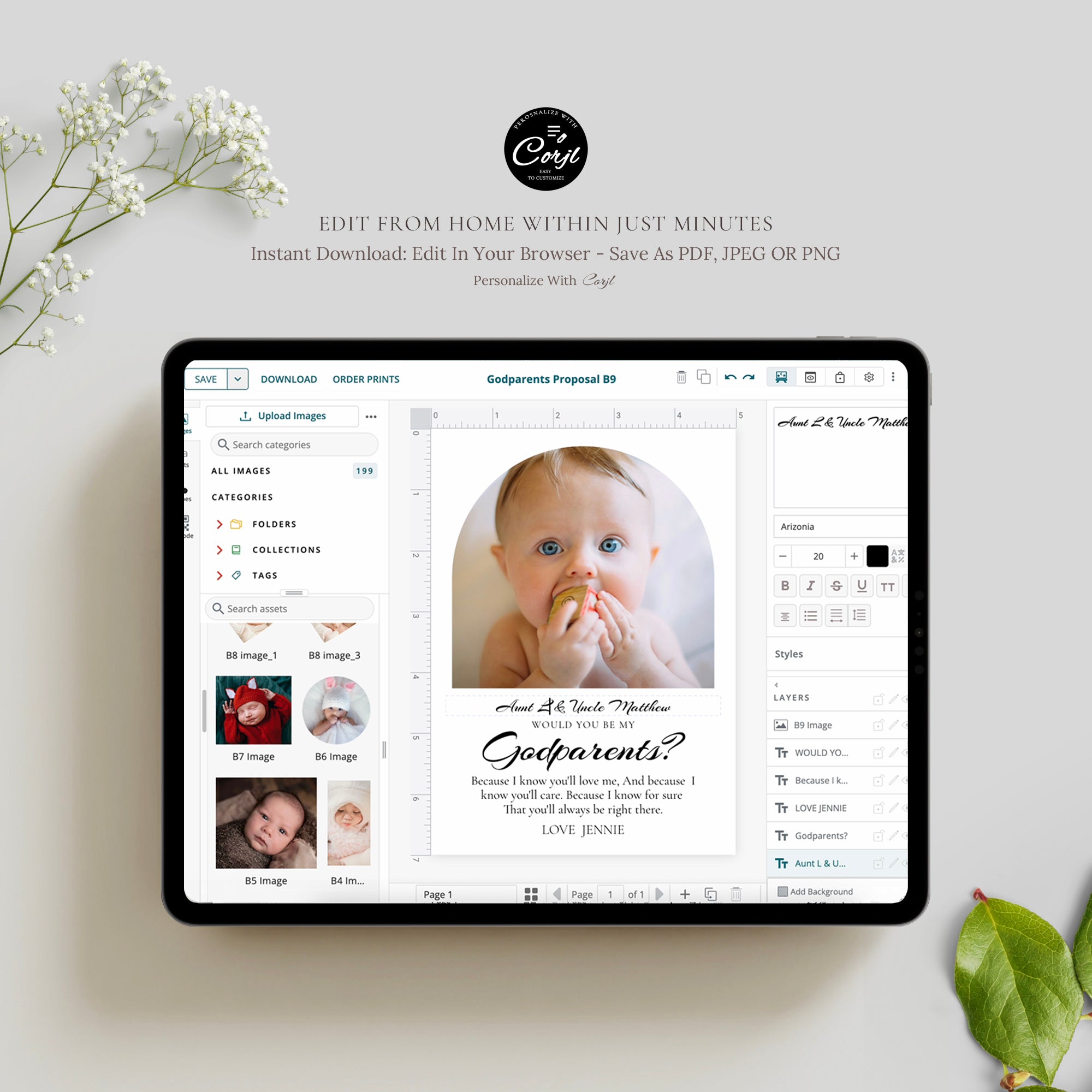 Will You Be My Godparents Proposal Card Template, Digital Minimal Photo Godparent Card, Editable Modern Baptism Proposal, Digital invite