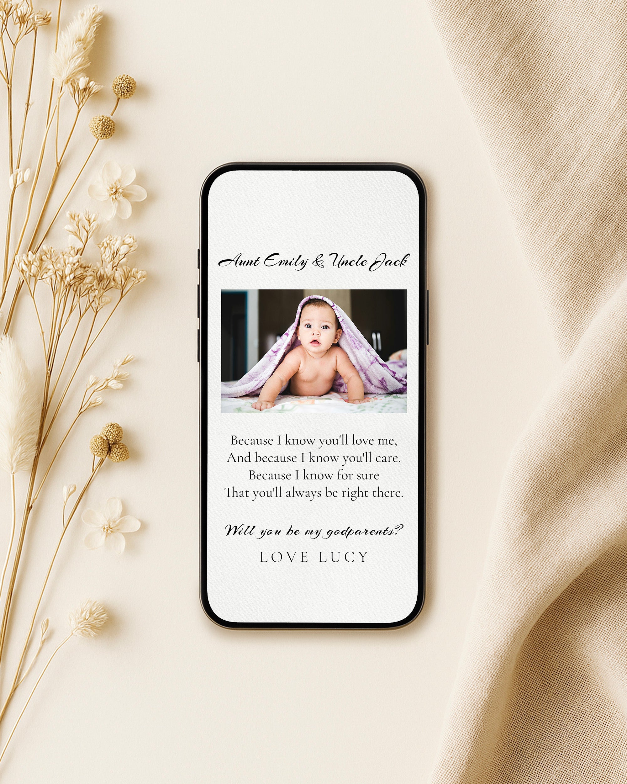 Will You Be My Godparents Proposal Card Template, Digital Minimal Photo Godparent Card, Editable Modern Baptism Proposal, Digital Invitation