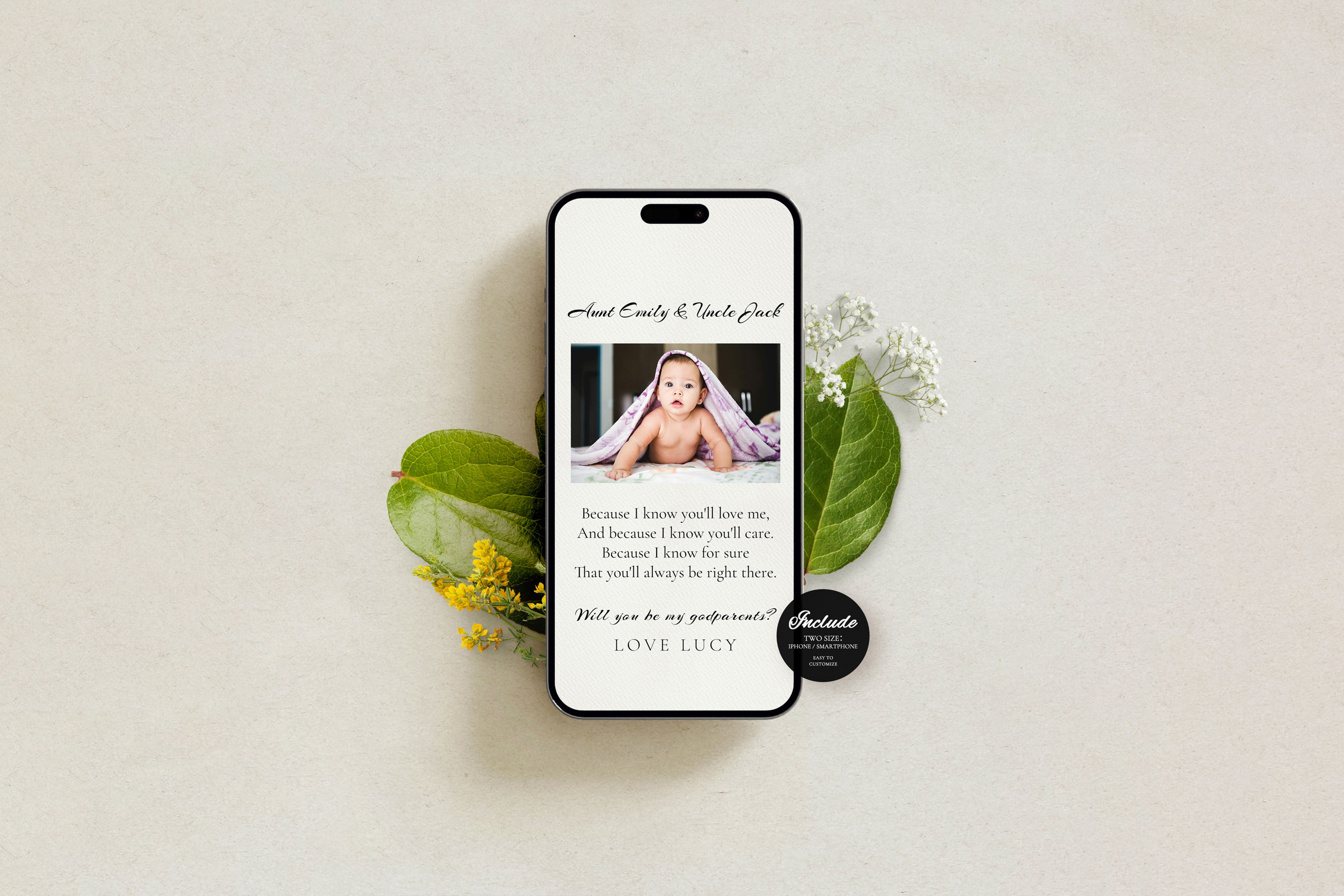 Will You Be My Godparents Proposal Card Template, Digital Minimal Photo Godparent Card, Editable Modern Baptism Proposal, Digital Invitation