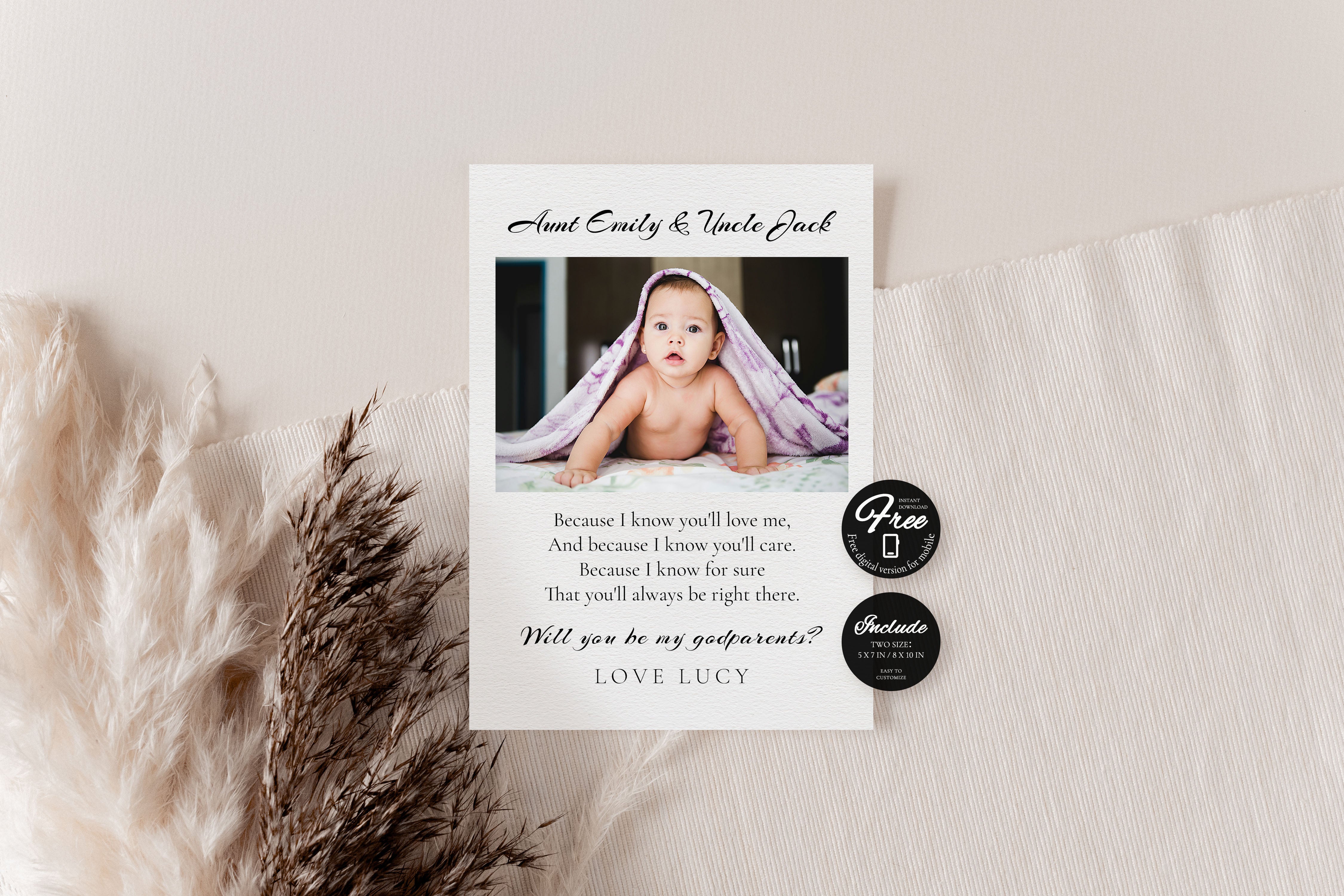 Will You Be My Godparents Proposal Card Template, Printable Minimal Photo Godparent Card, Editable Modern Baptism Proposal, Instant Download