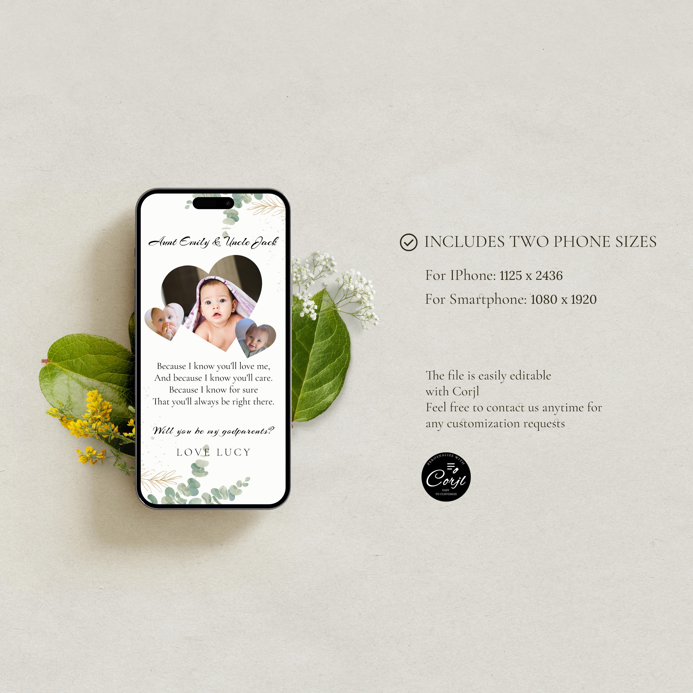Will You Be My Godparents Proposal Card Template, Digital Minimal Photo Godparent Card, Editable Modern Baptism Proposal, Digital invite