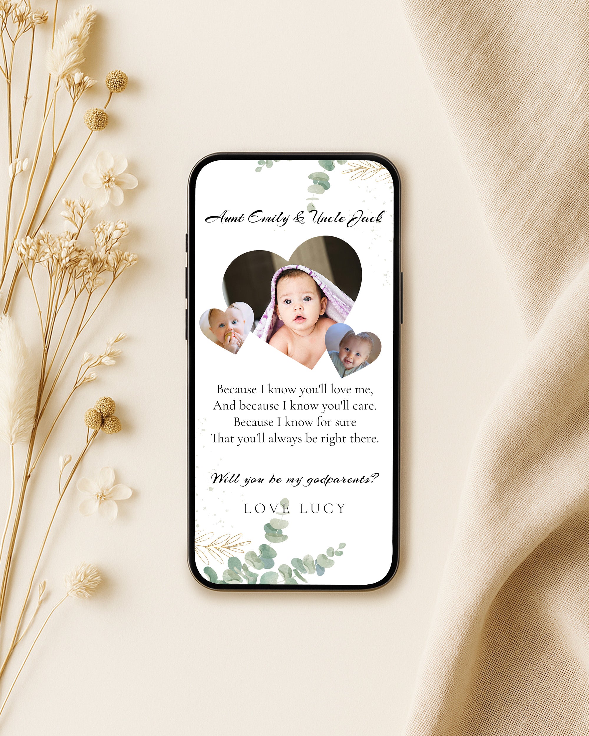 Will You Be My Godparents Proposal Card Template, Digital Minimal Photo Godparent Card, Editable Modern Baptism Proposal, Digital invite