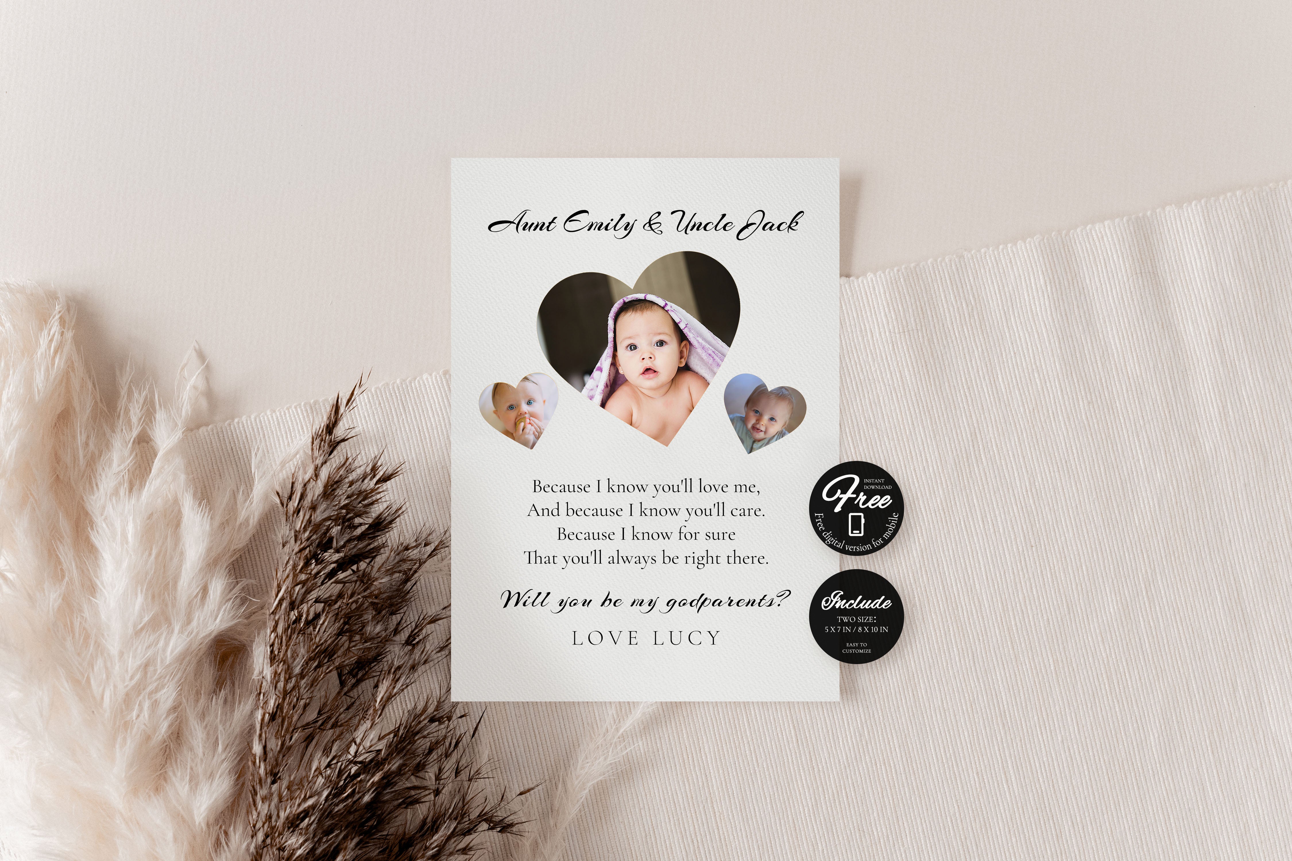 Will You Be My Godparents Proposal Card Template, Printable Minimal Photo Godparent Card, Editable Modern Baptism Proposal, Instant Download