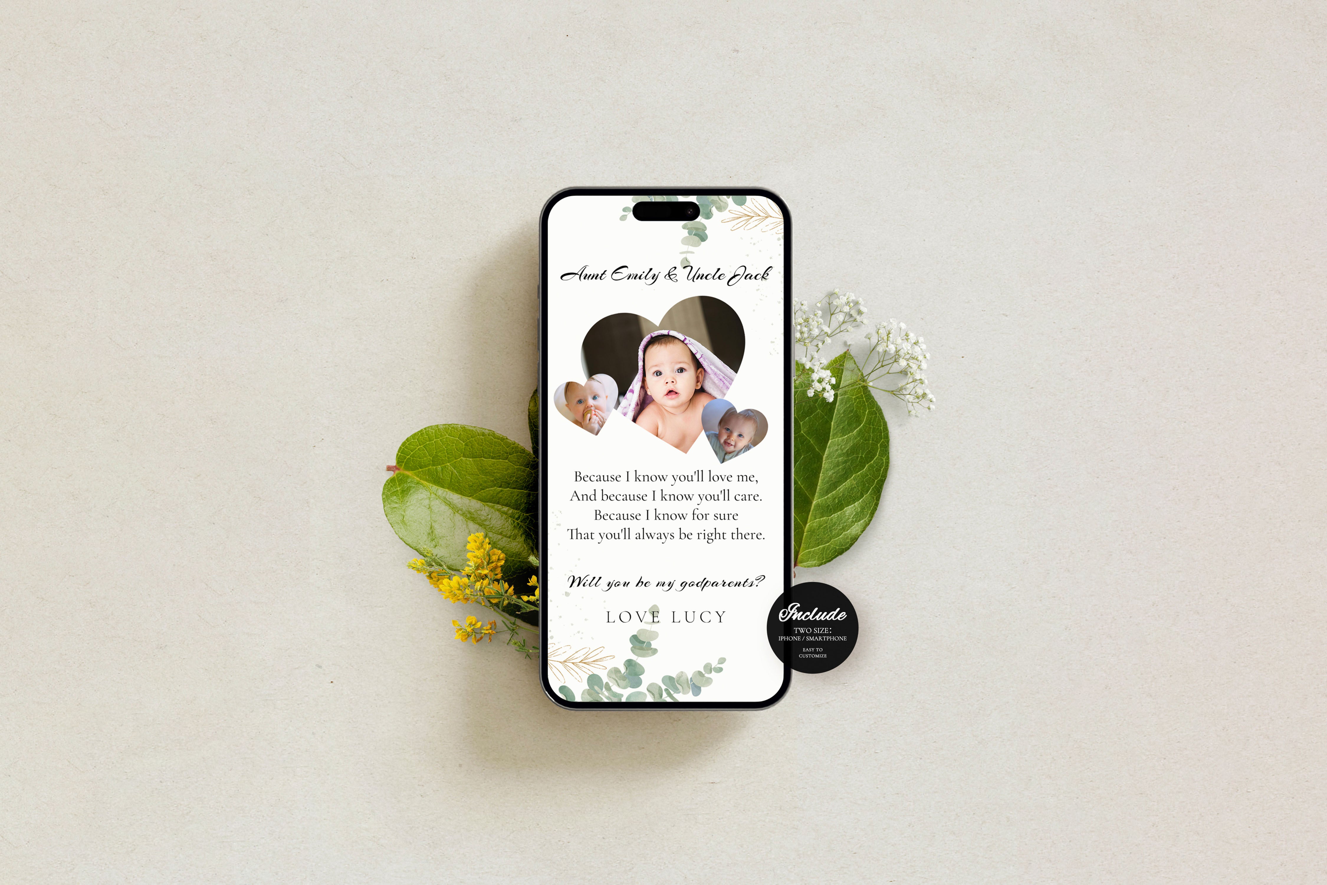 Will You Be My Godparents Proposal Card Template, Digital Minimal Photo Godparent Card, Editable Modern Baptism Proposal, Digital invite