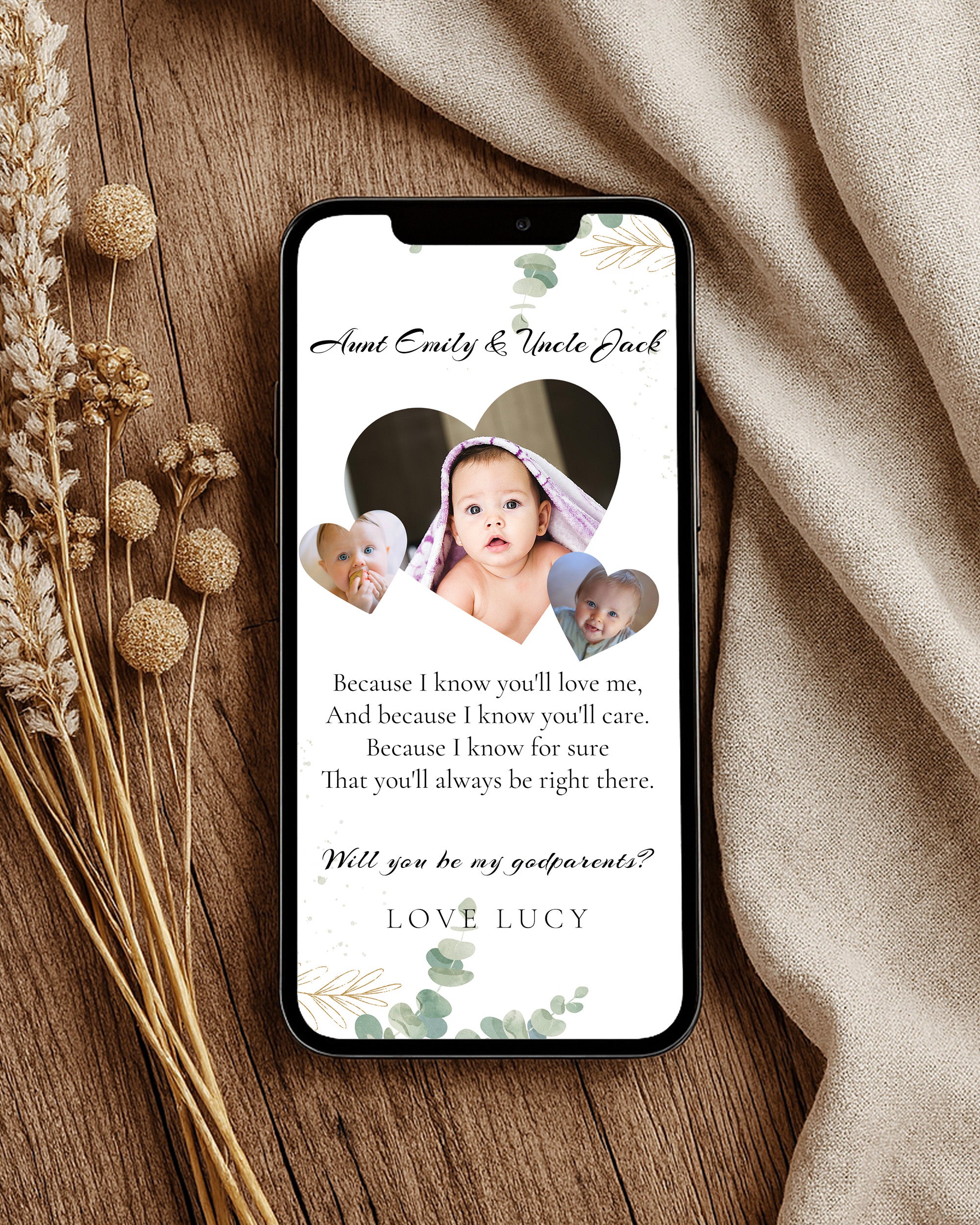 Will You Be My Godparents Proposal Card Template, Digital Minimal Photo Godparent Card, Editable Modern Baptism Proposal, Digital invite