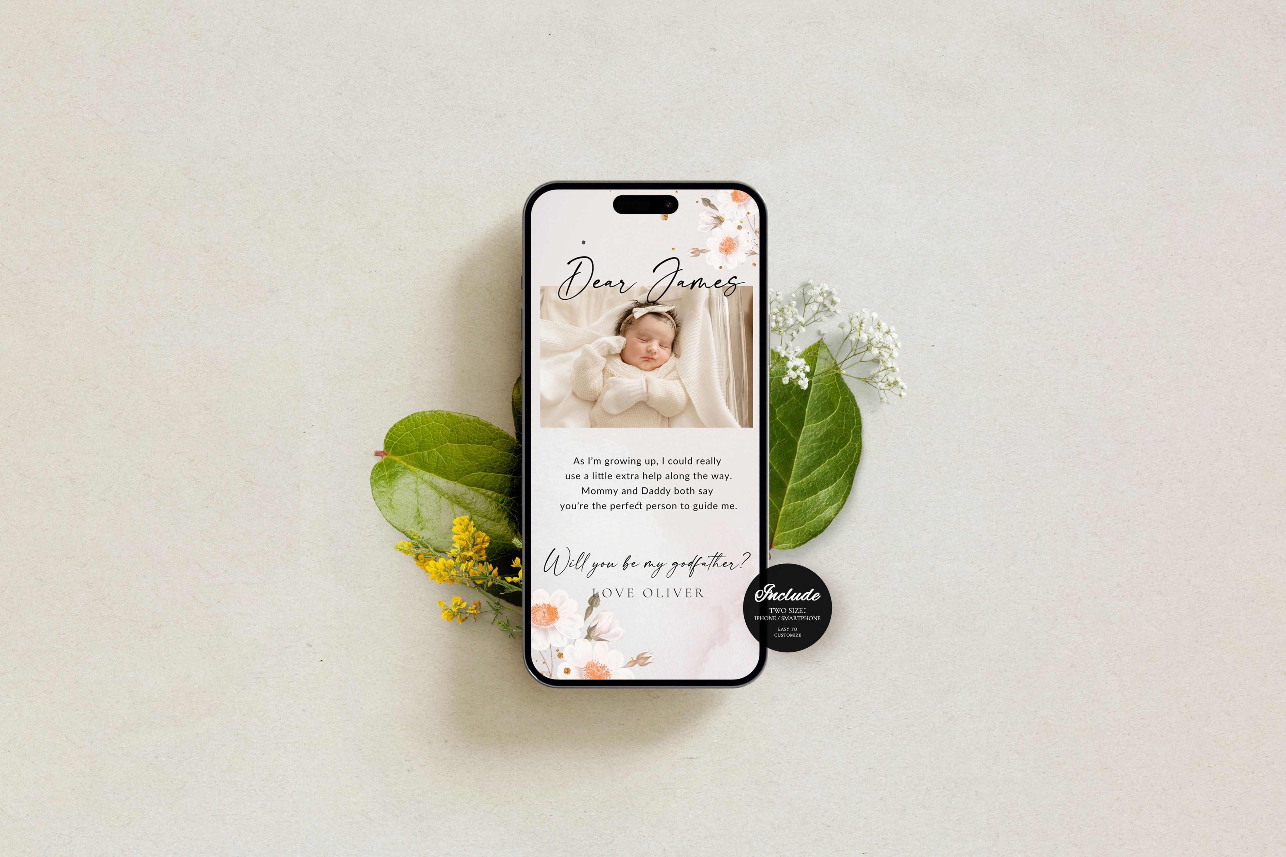Will You Be My Godfather Proposal Card Template, Printable Photo Godparent Proposal Card, Editable Modern Baptism Proposal, Padrino Proposal