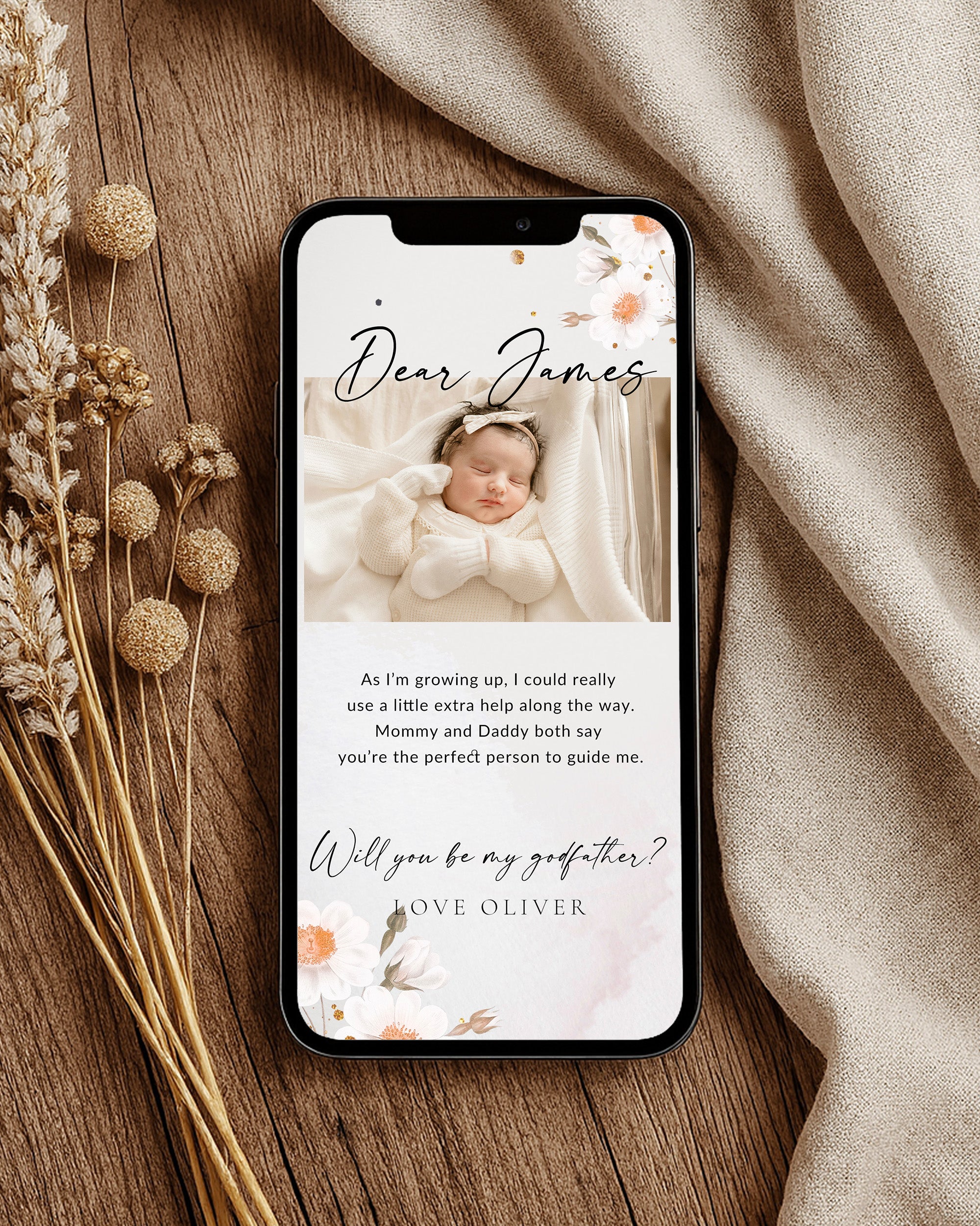 Will You Be My Godfather Proposal Card Template, Printable Photo Godparent Proposal Card, Editable Modern Baptism Proposal, Padrino Proposal