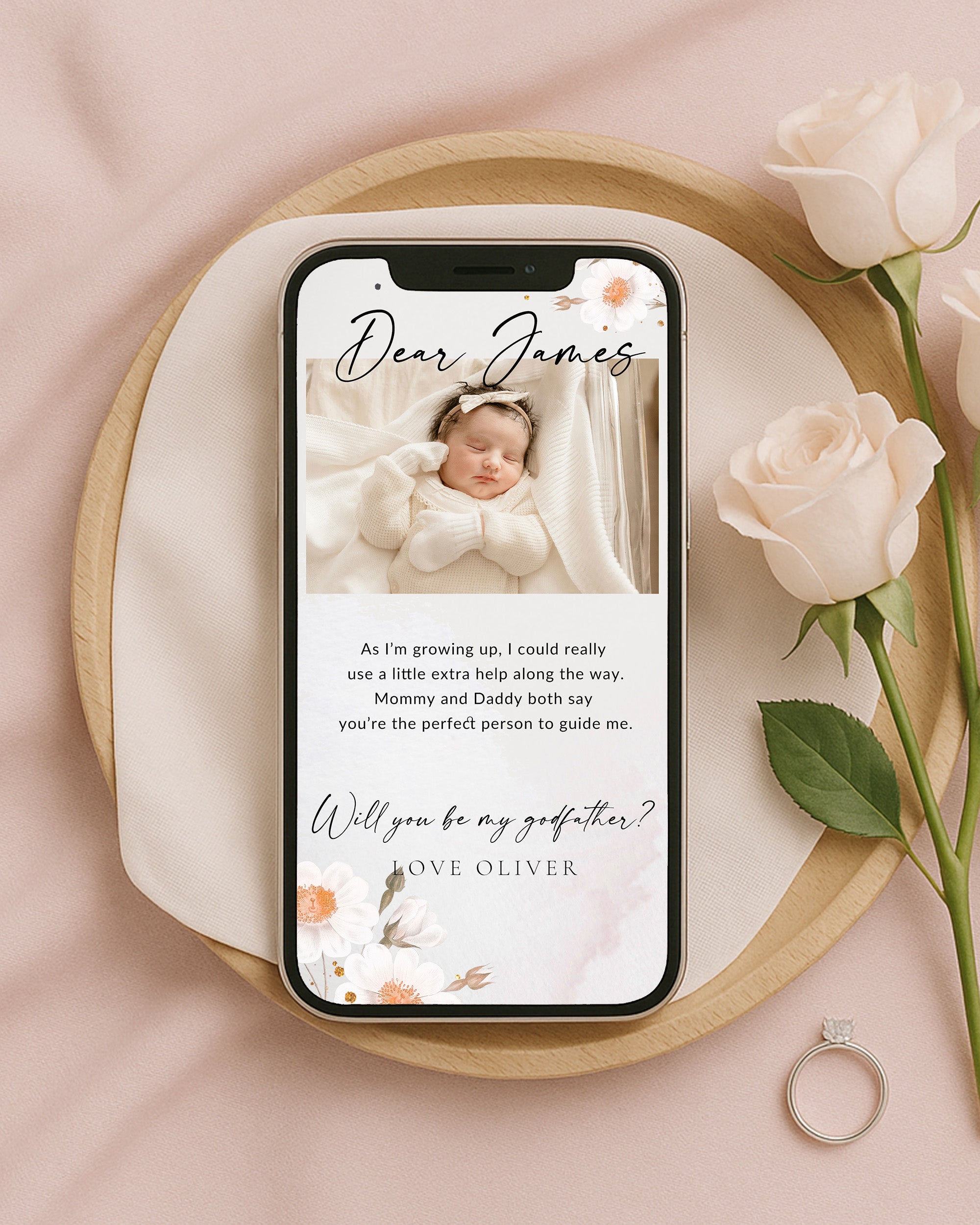 Will You Be My Godfather Proposal Card Template, Printable Photo Godparent Proposal Card, Editable Modern Baptism Proposal, Padrino Proposal