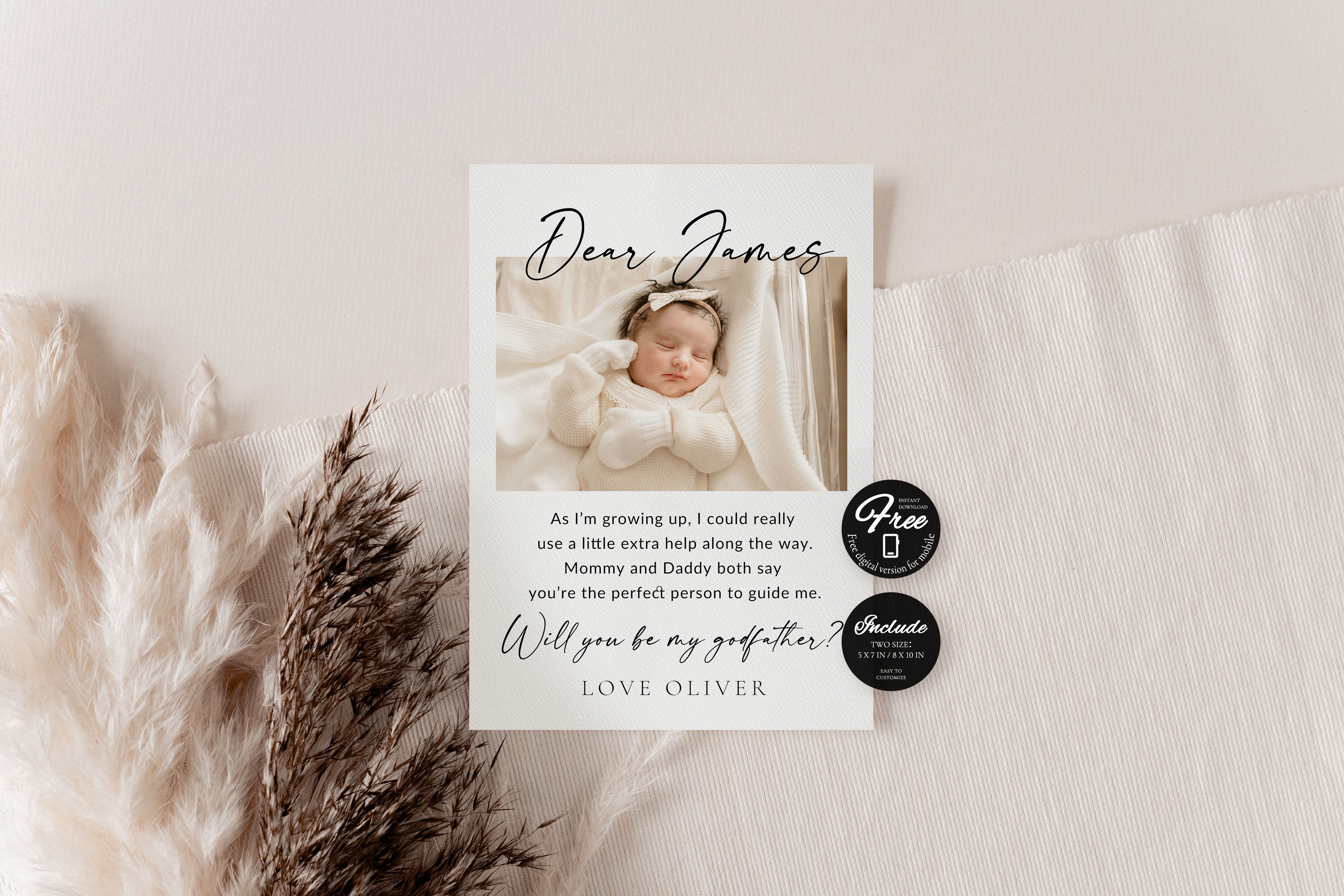 Will You Be My Godfather Proposal Card Template, Printable Photo Godparent Proposal Card, Editable Modern Baptism Proposal, Instant Download