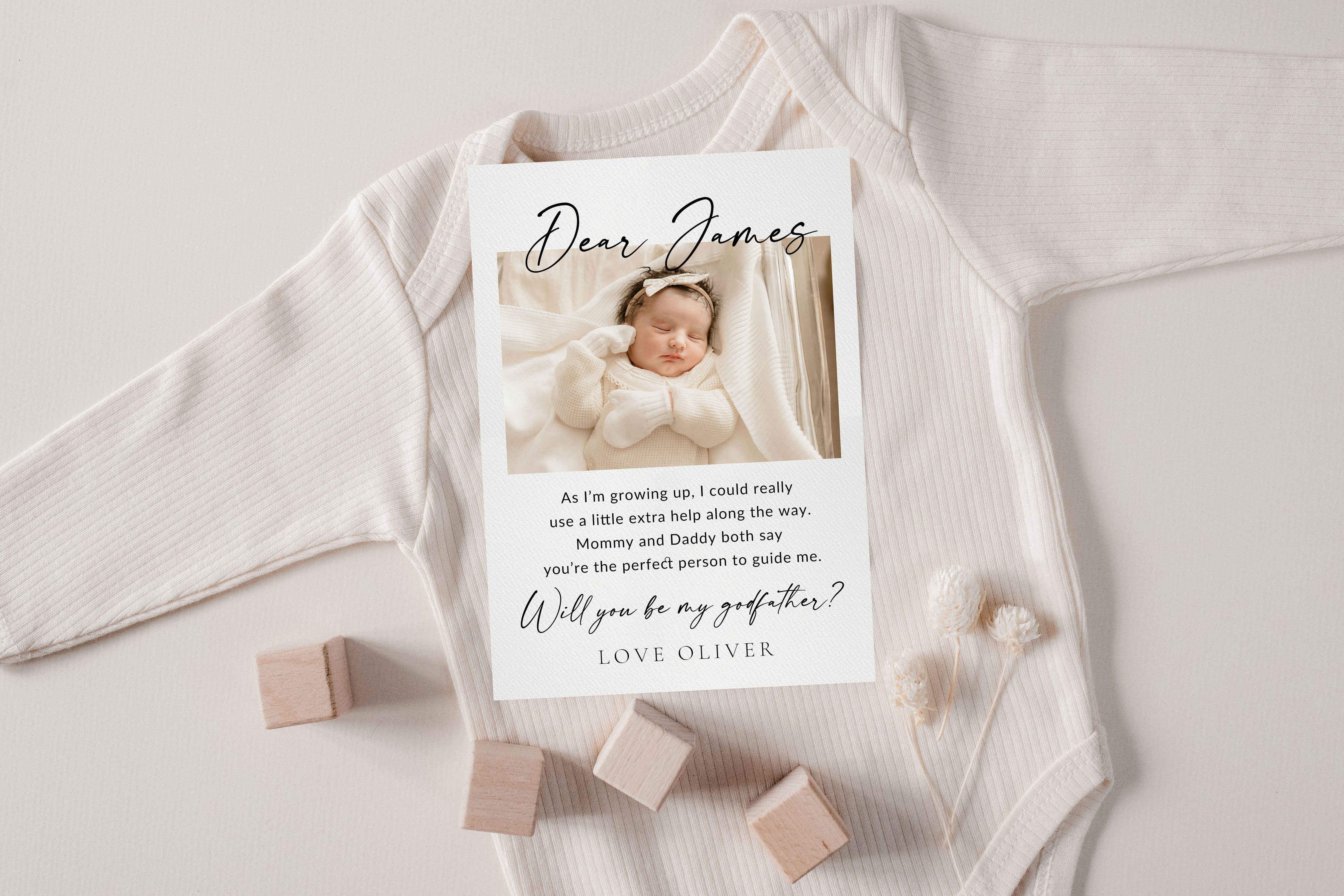 Will You Be My Godfather Proposal Card Template, Printable Photo Godparent Proposal Card, Editable Modern Baptism Proposal, Instant Download