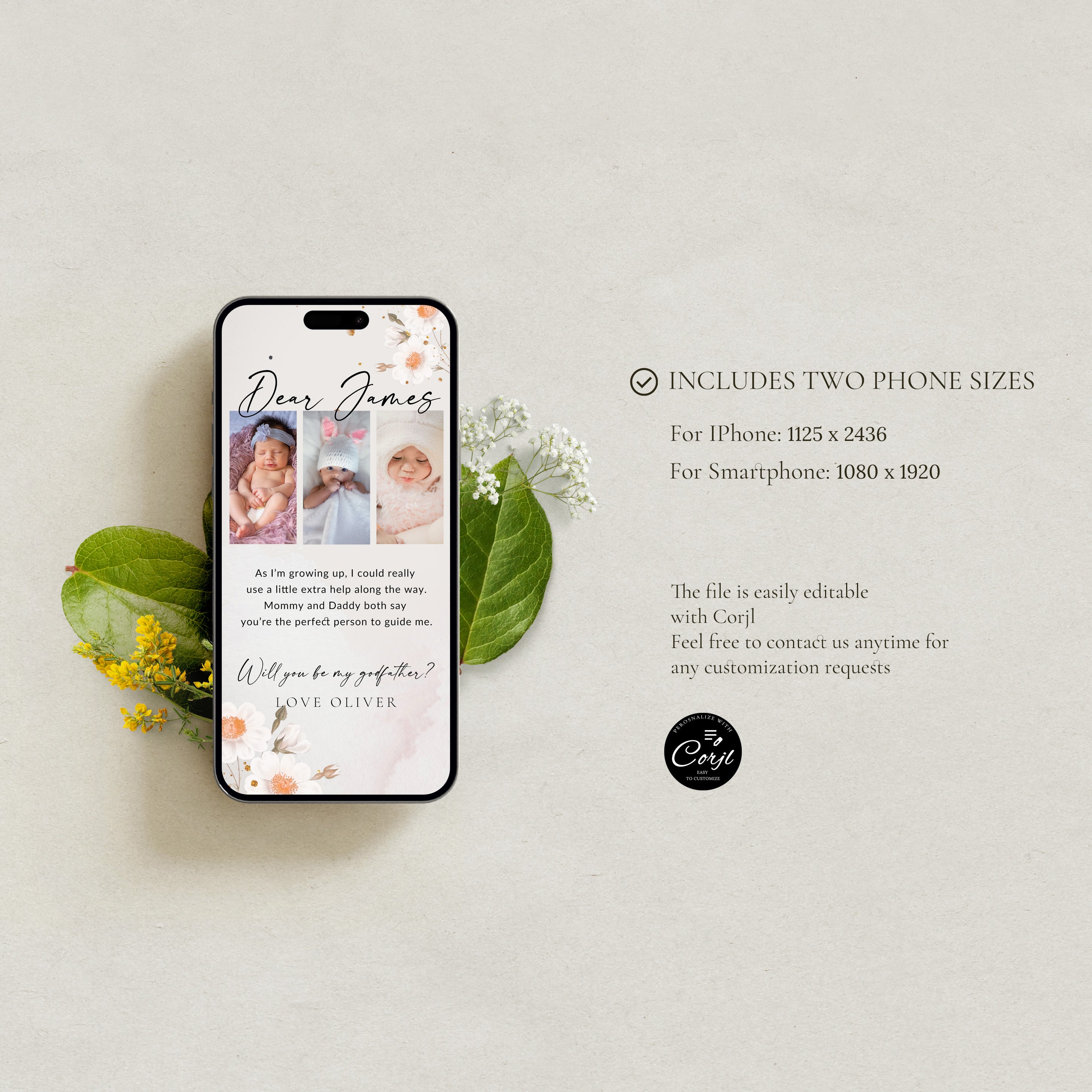 Will You Be My Godfather Proposal Card Template, Printable Photo Godparent Proposal Card, Editable Modern Baptism Proposal, Padrino Proposal