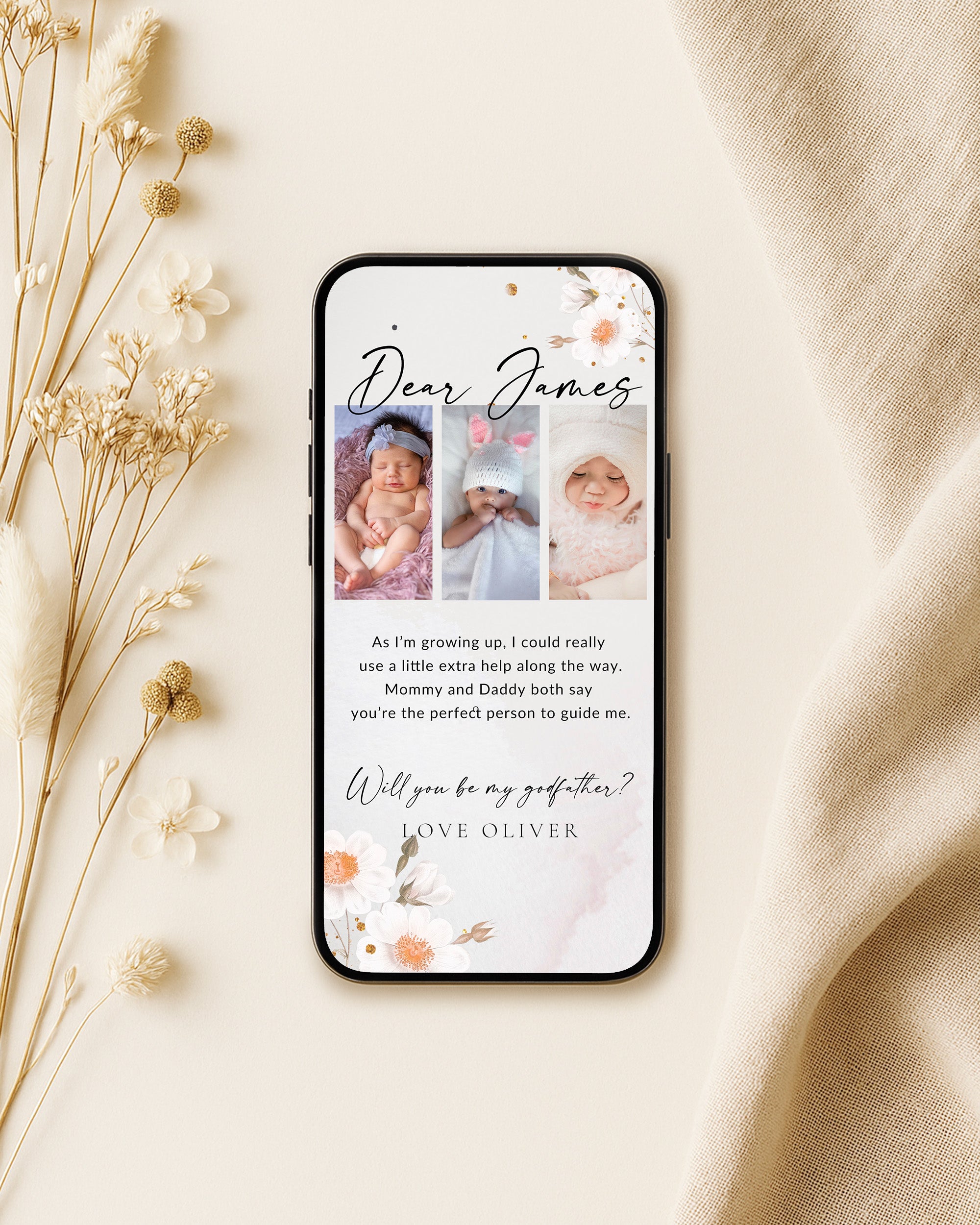 Will You Be My Godfather Proposal Card Template, Printable Photo Godparent Proposal Card, Editable Modern Baptism Proposal, Padrino Proposal