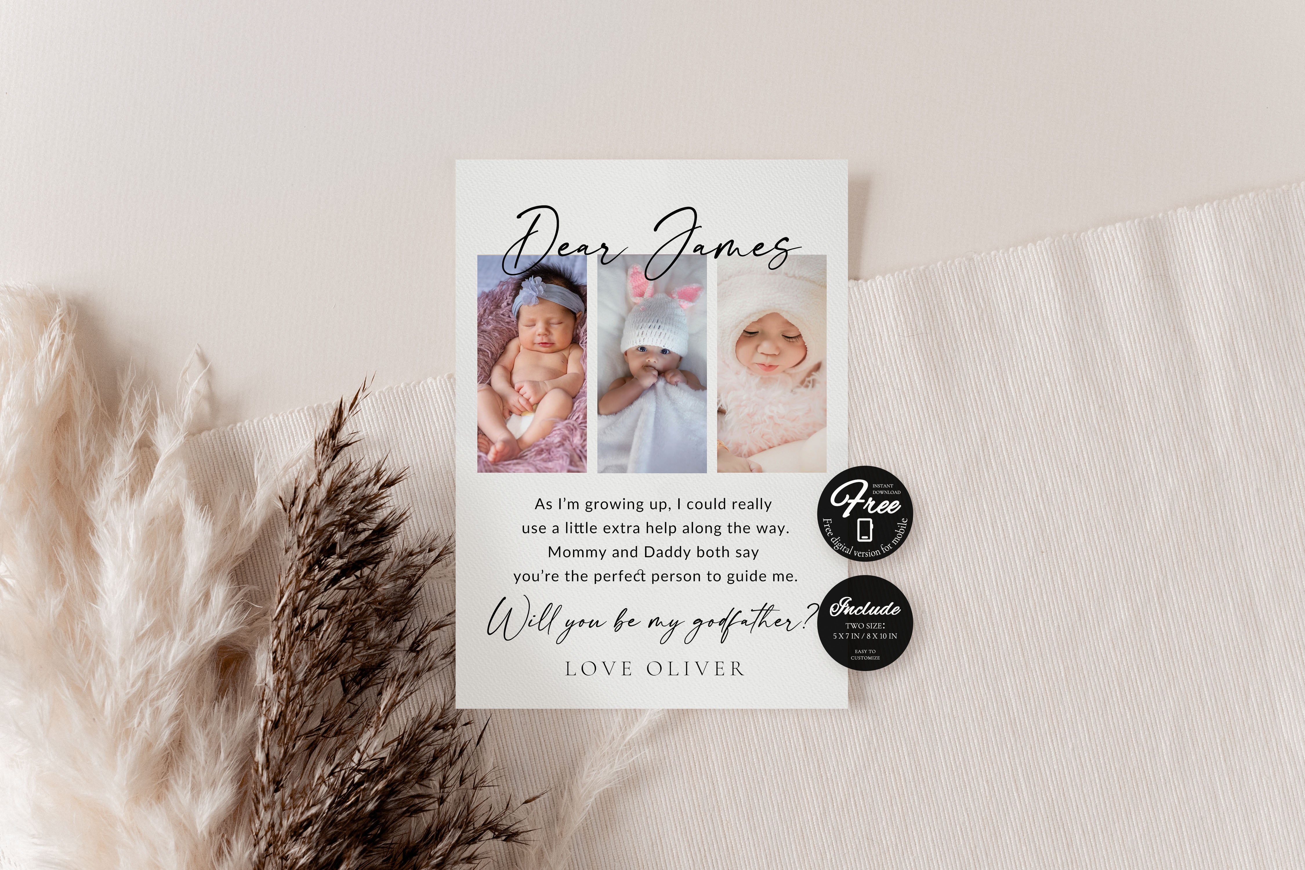 Will You Be My Godfather Proposal Card Template, Printable Photo Godparent Question Card, Editable Modern Baptism Proposal, Instant Download