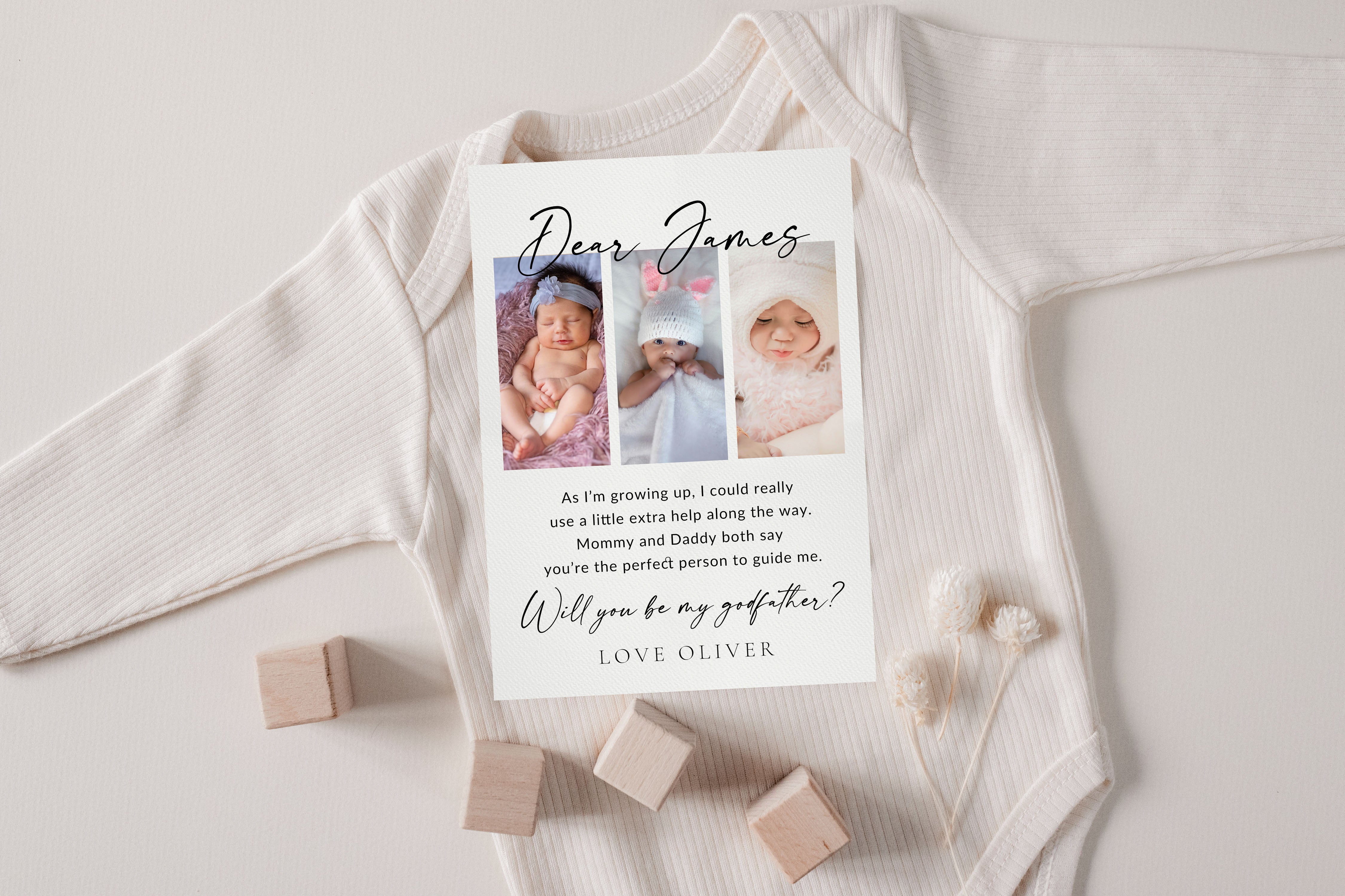 Will You Be My Godfather Proposal Card Template, Printable Photo Godparent Question Card, Editable Modern Baptism Proposal, Instant Download