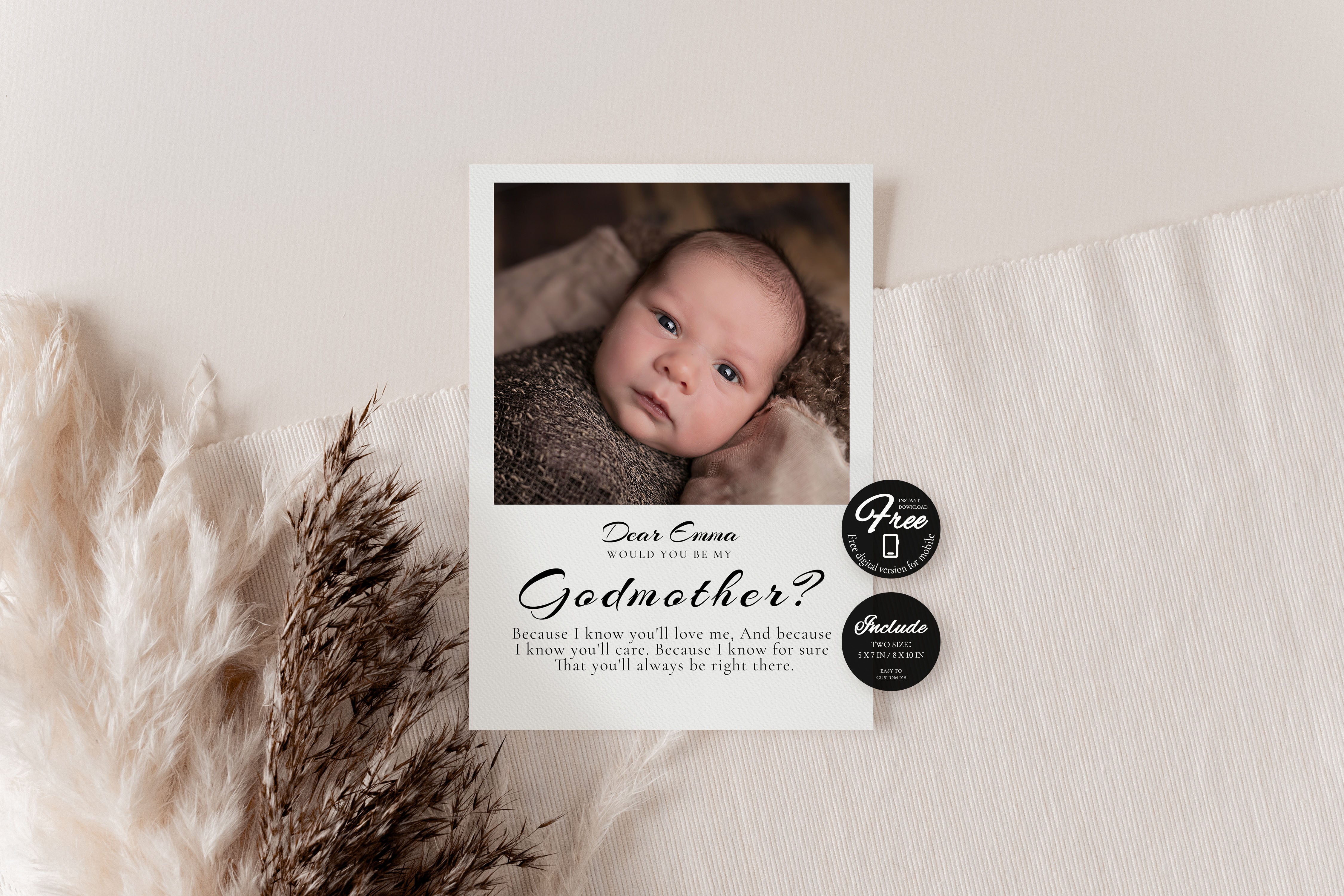 Will You Be My Godmother Proposal Card Template, Printable Photo Godparent Proposal Card, Editable Modern Baptism Proposal, Instant Download