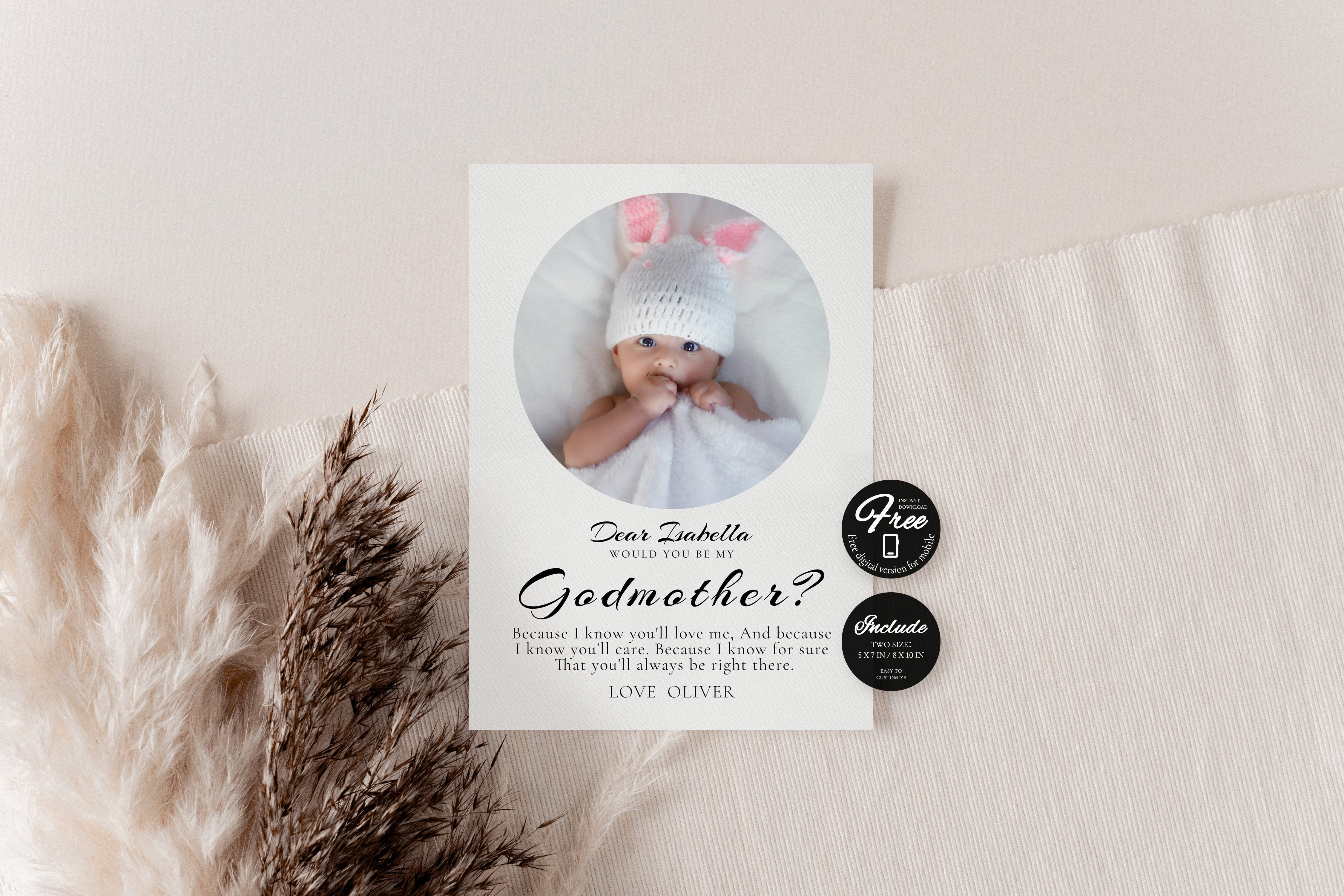Will You Be My Godmother Proposal Card Template, Printable Photo Godparent Question Card, Editable Modern Baptism Proposal, Instant Download