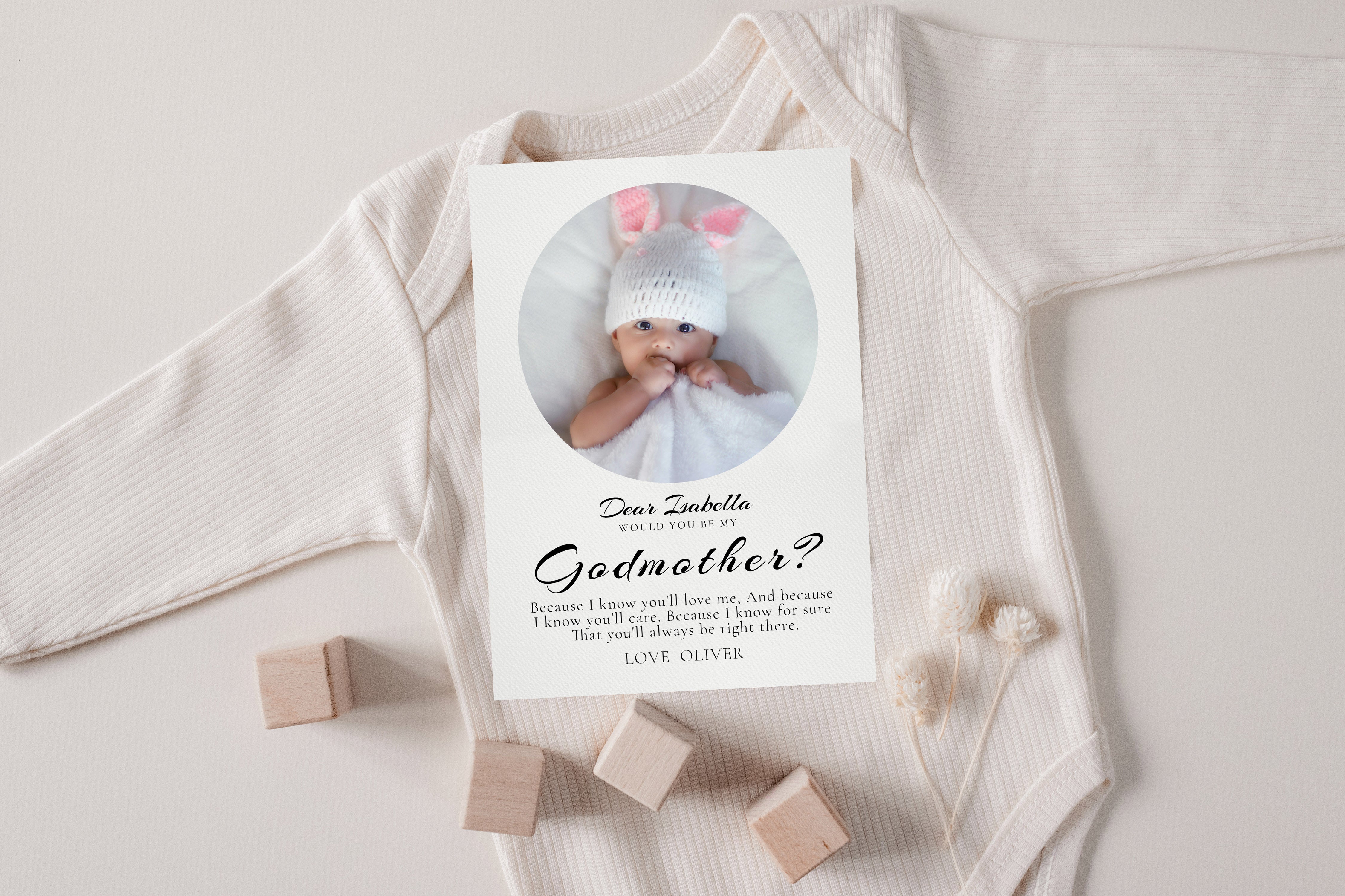 Will You Be My Godmother Proposal Card Template, Printable Photo Godparent Question Card, Editable Modern Baptism Proposal, Instant Download