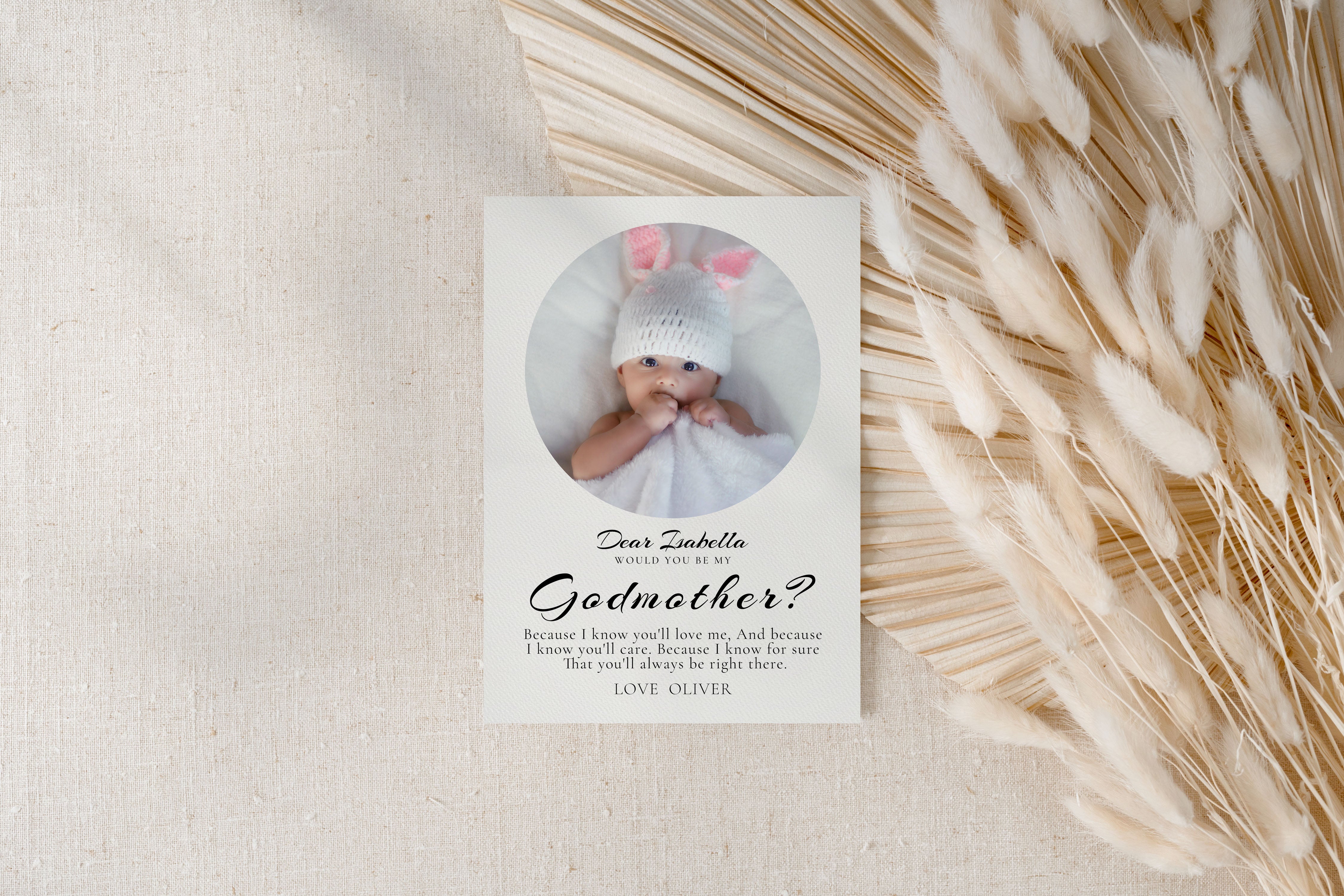 Will You Be My Godmother Proposal Card Template, Printable Photo Godparent Question Card, Editable Modern Baptism Proposal, Instant Download