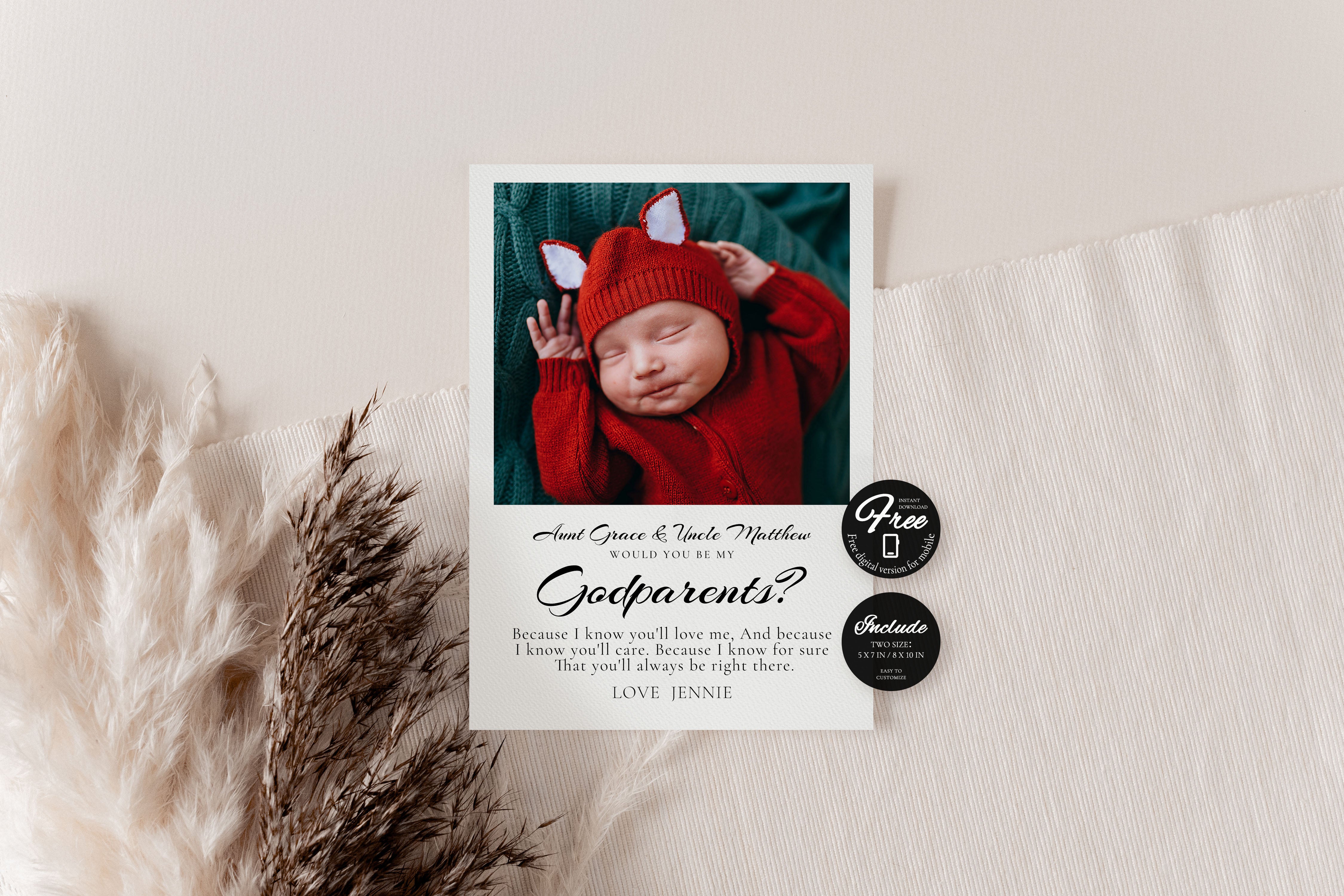 Will You Be My Godfather Proposal Card Template, Printable Photo Godparent Question Card, Editable Modern Baptism Proposal, Instant Download