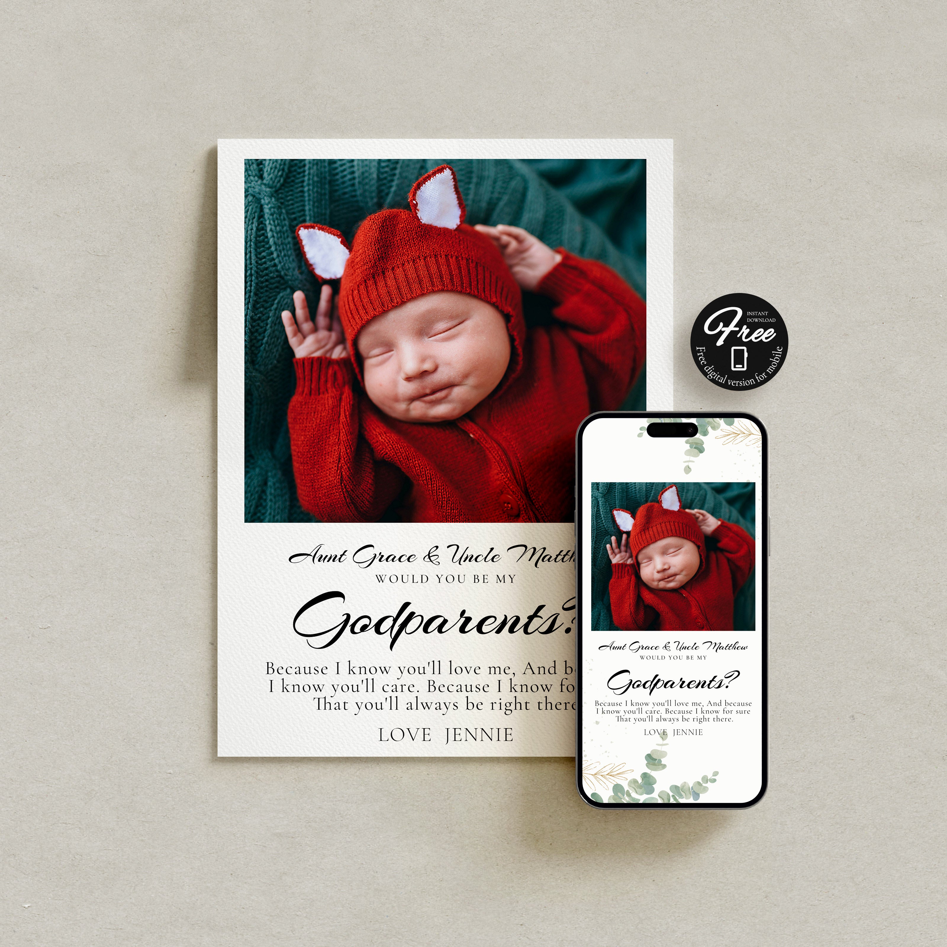 Will You Be My Godfather Proposal Card Template, Printable Photo Godparent Question Card, Editable Modern Baptism Proposal, Instant Download