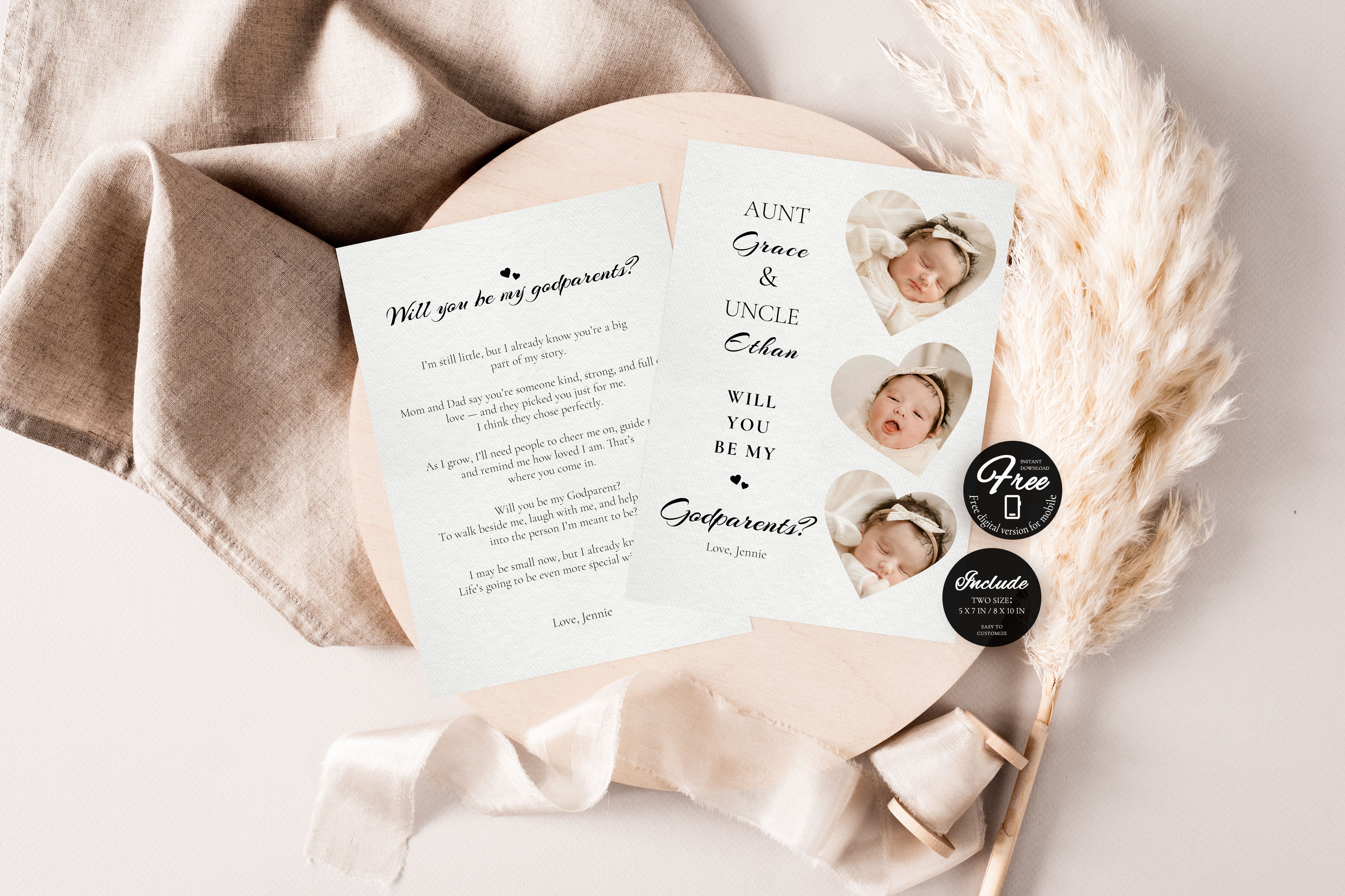 Will You Be My Godparent Proposal Godmother Proposal Card Godfather Proposal Card Madrina Baptism Proposal Christening Card Template