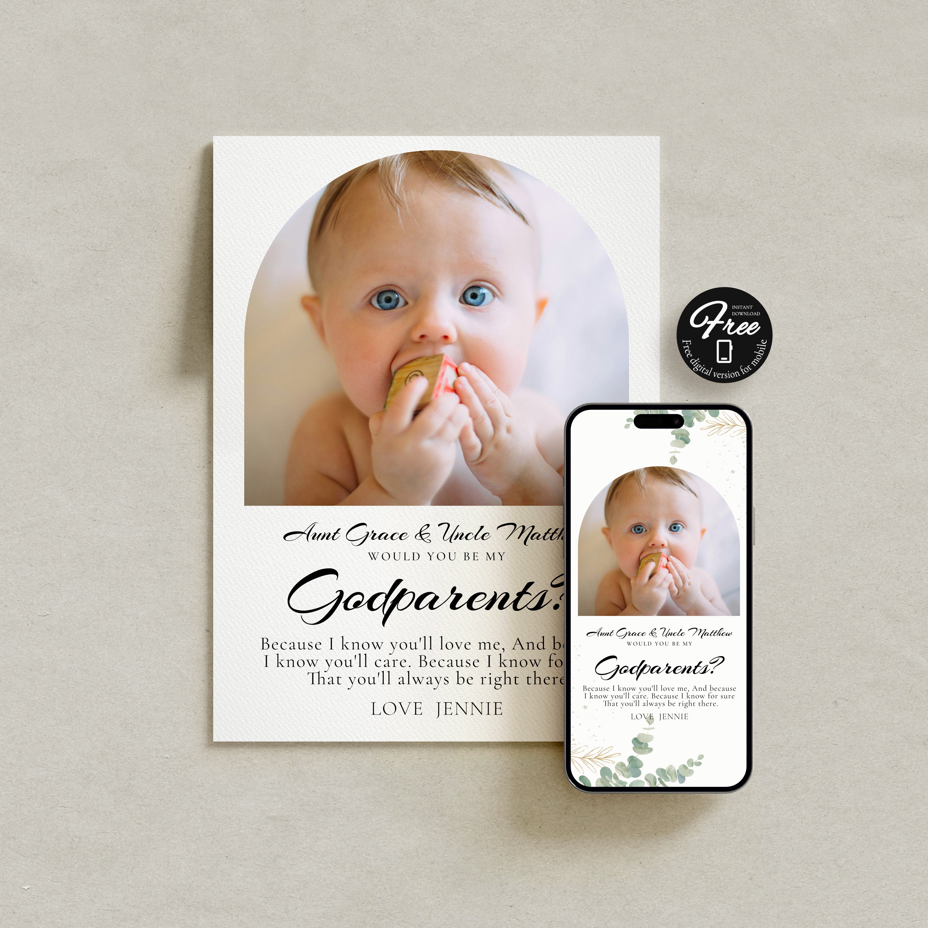 Will You Be My Godparents Proposal Card Template Baptism Proposal Card Godmother Proposal Card Godfather Proposal Card Christening Invite
