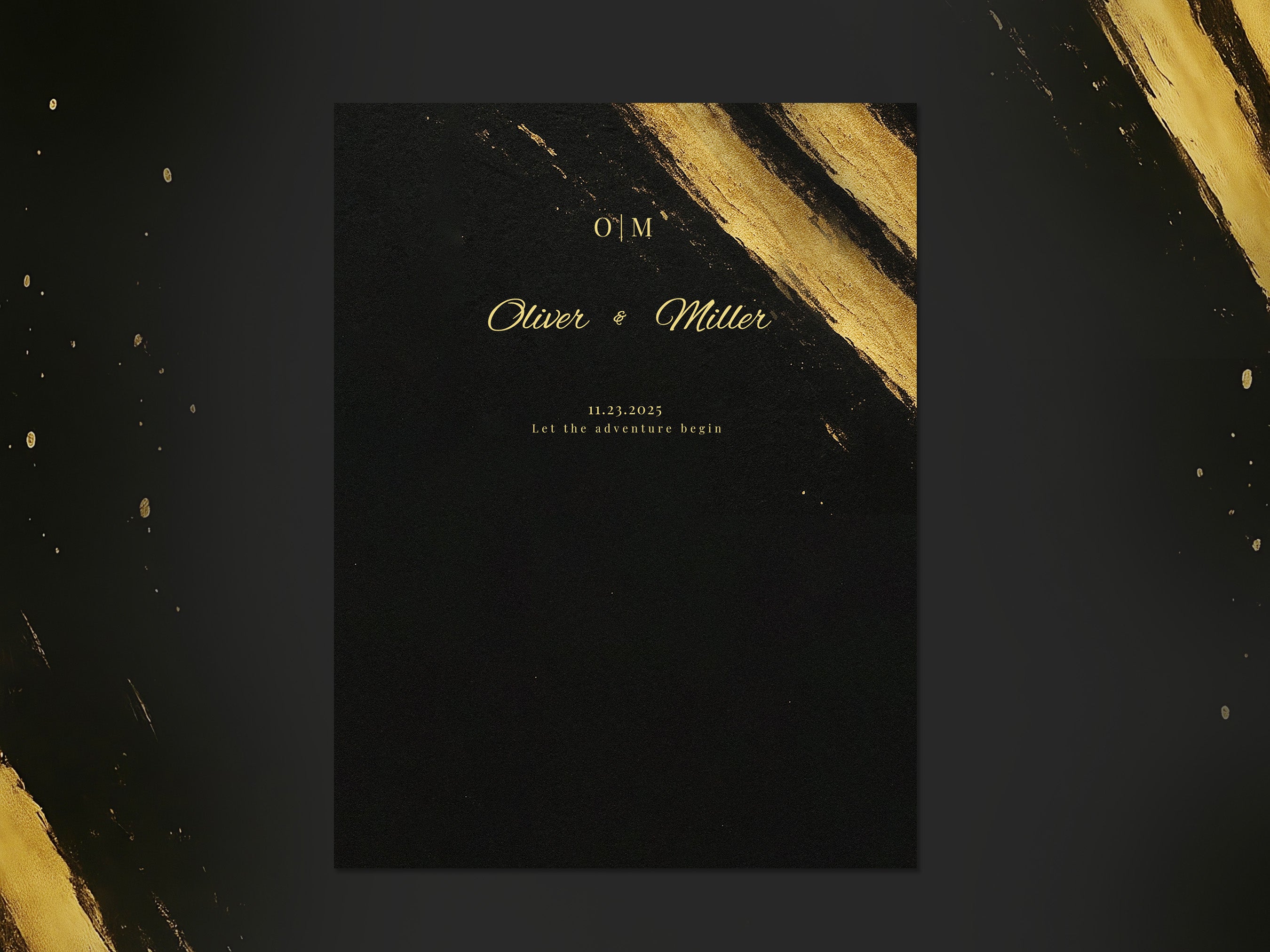 Black and Gold Wedding Envelope Line Template – A2 & A7 Envelope, Editable Corjl – Mobile Friendly, Printable, Elegant Wedding Stationery